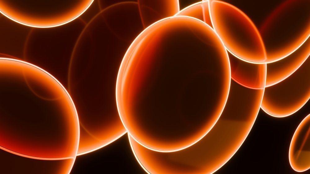 Microscopic illustration of red blood cells clustered tightly