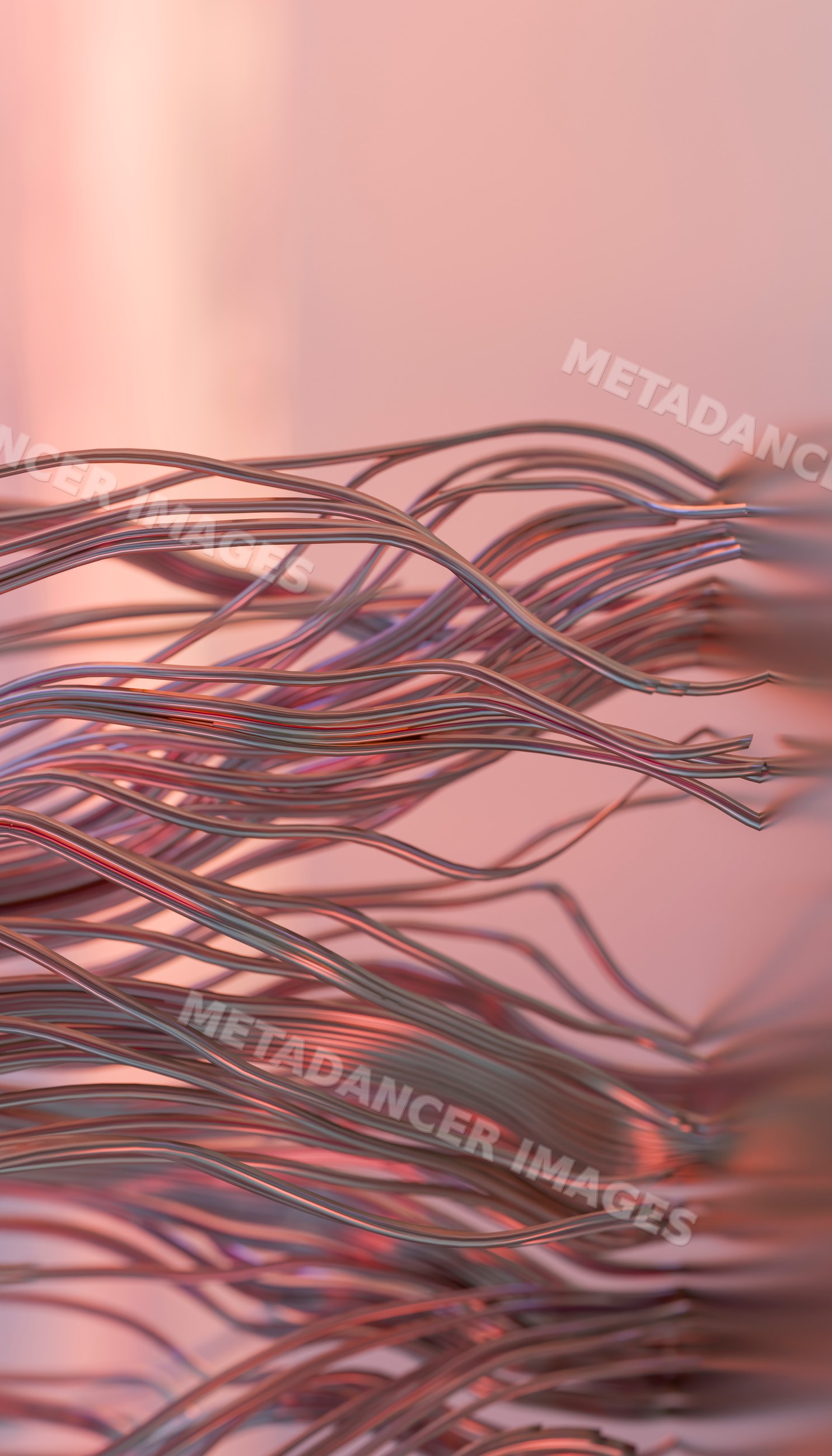 Close-up of copper electrical wires stripped and separated in a bundle