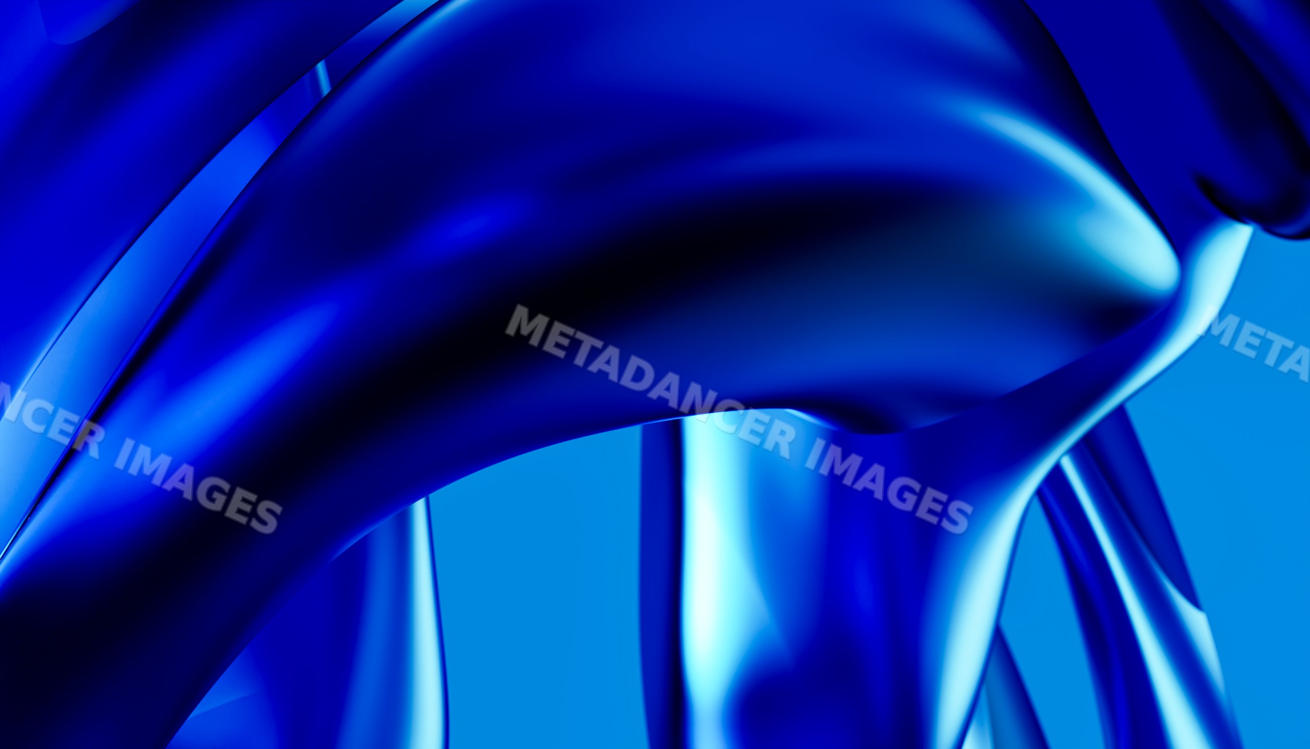 Blue abstract sculpture with smooth reflective curves