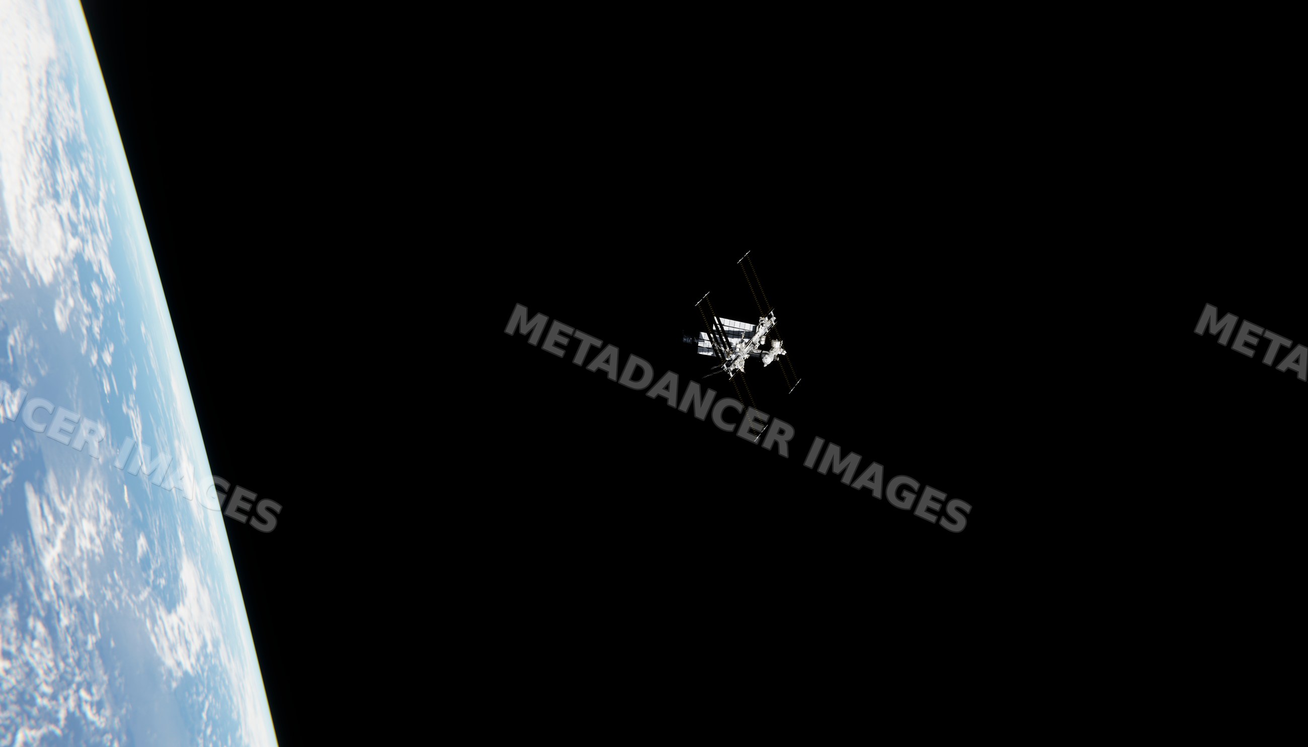 A manned orbital laboratory orbits earth in low earth orbit