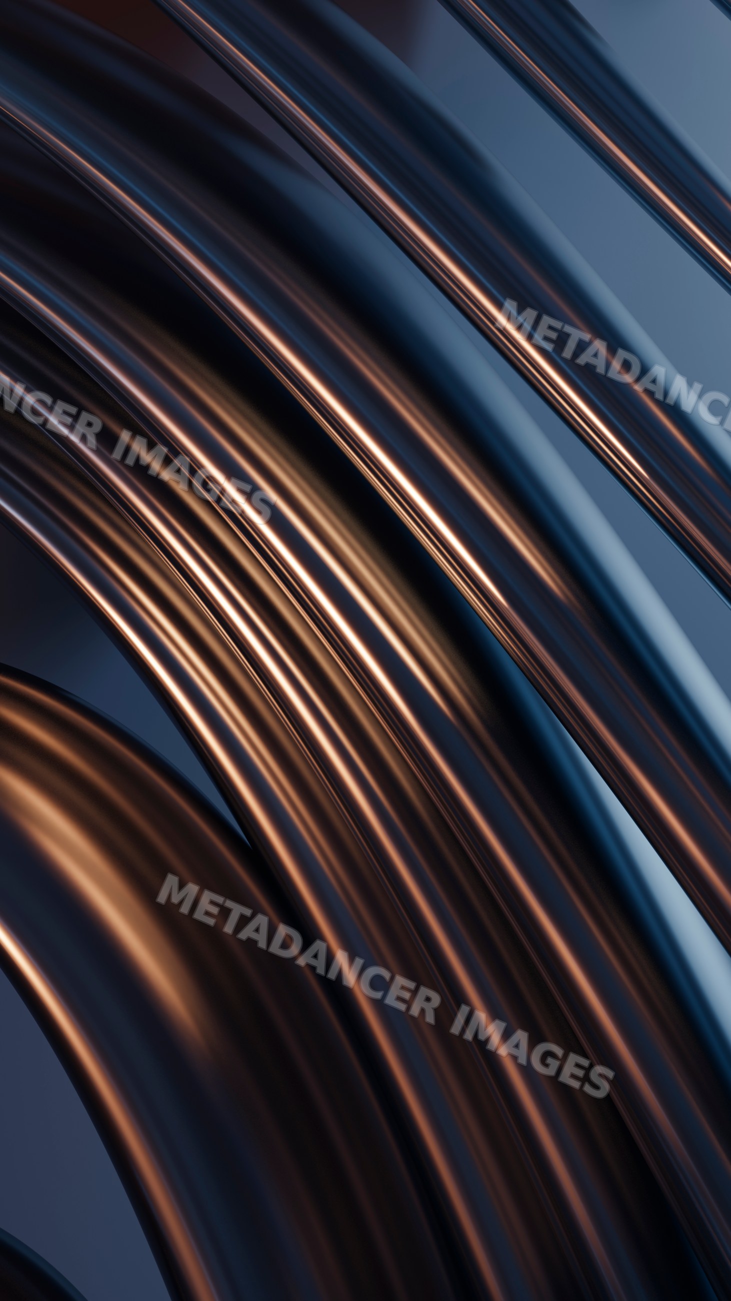 Abstract metallic curves with copper highlights
