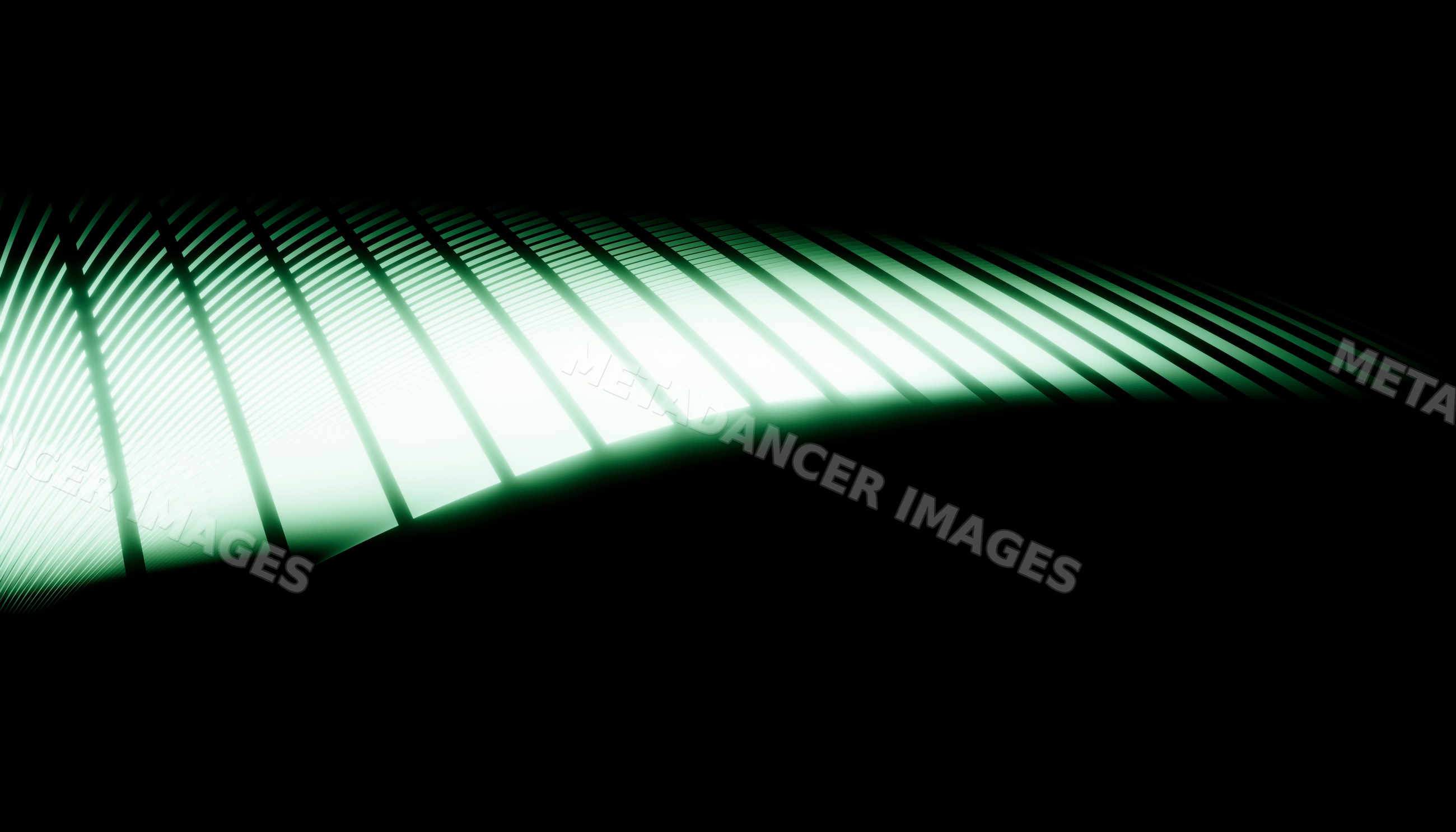 Abstract curved green light and shadow pattern on black background