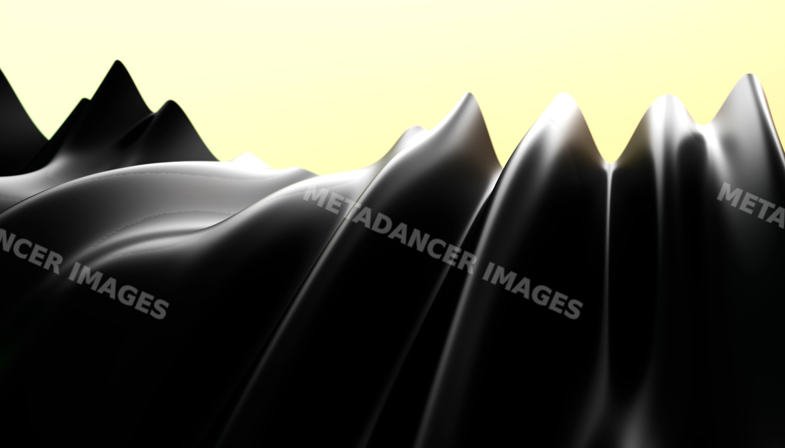 Black abstract peaks with smooth shiny surfaces and flowing shapes