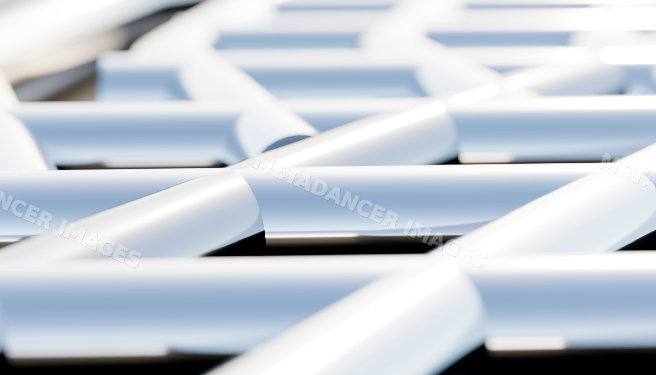 Shiny metal rods arranged in a geometric industrial pattern