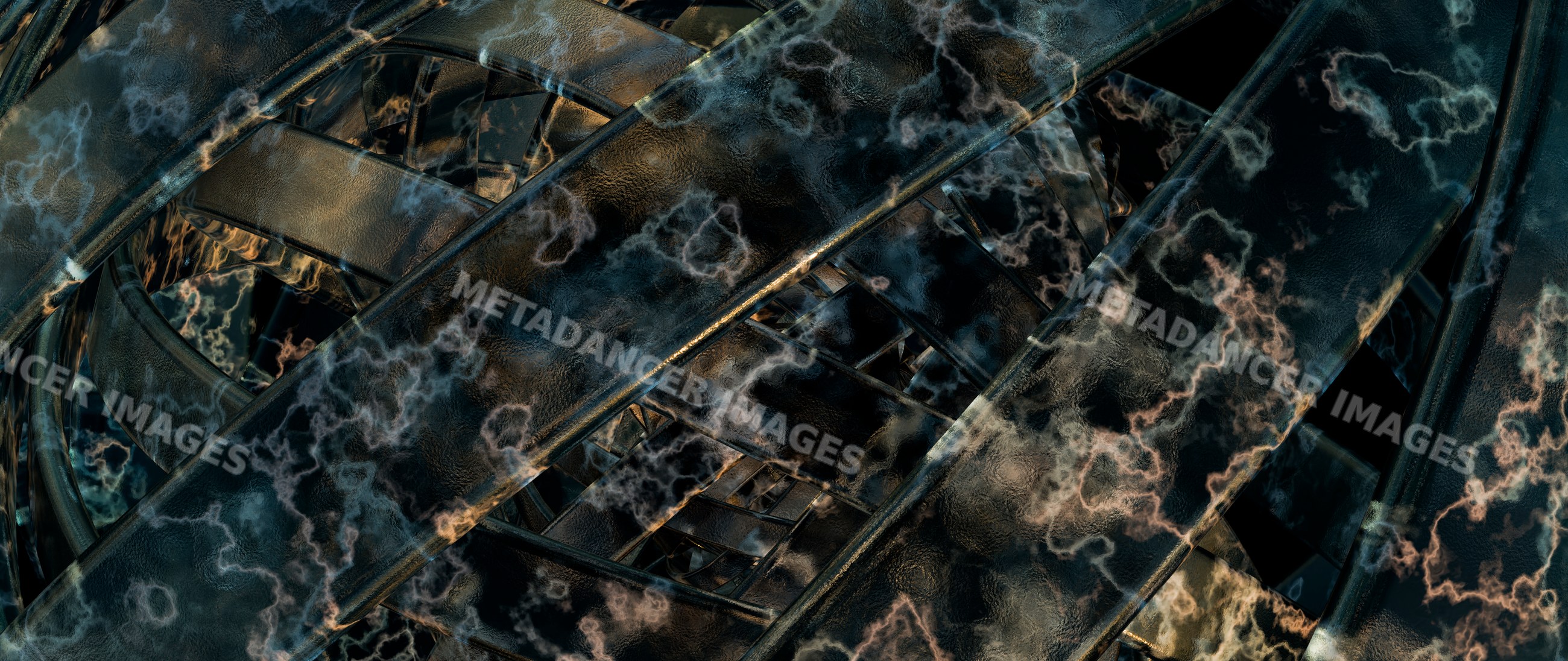3d abstract digital rendering of dark metallic bands with electric