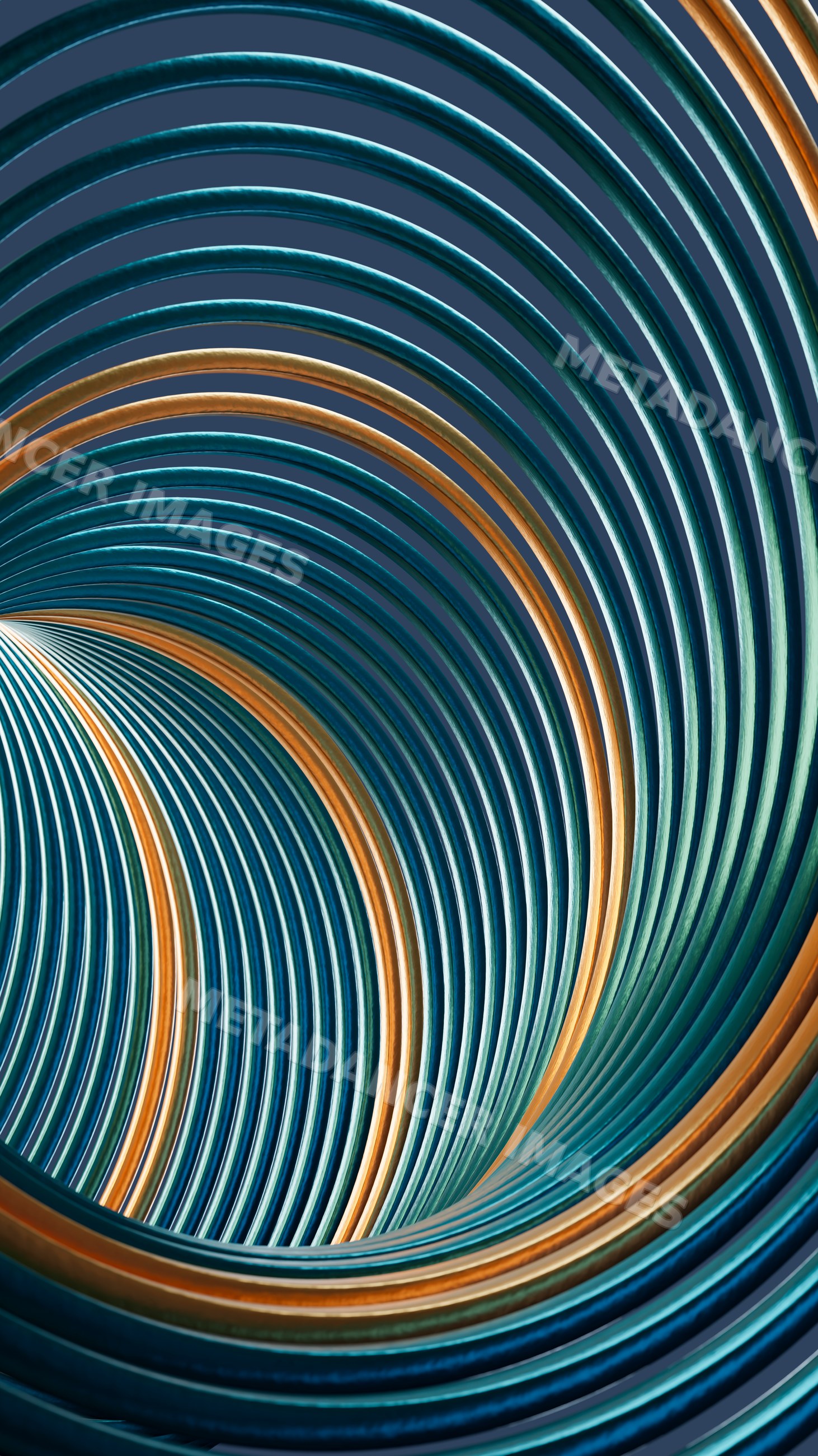 Colorful metal coils arranged in concentric circular patterns