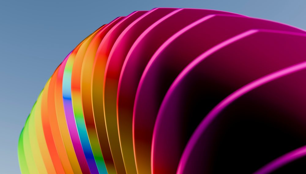 Colorful curved rolls of paper abstract rainbow gradient