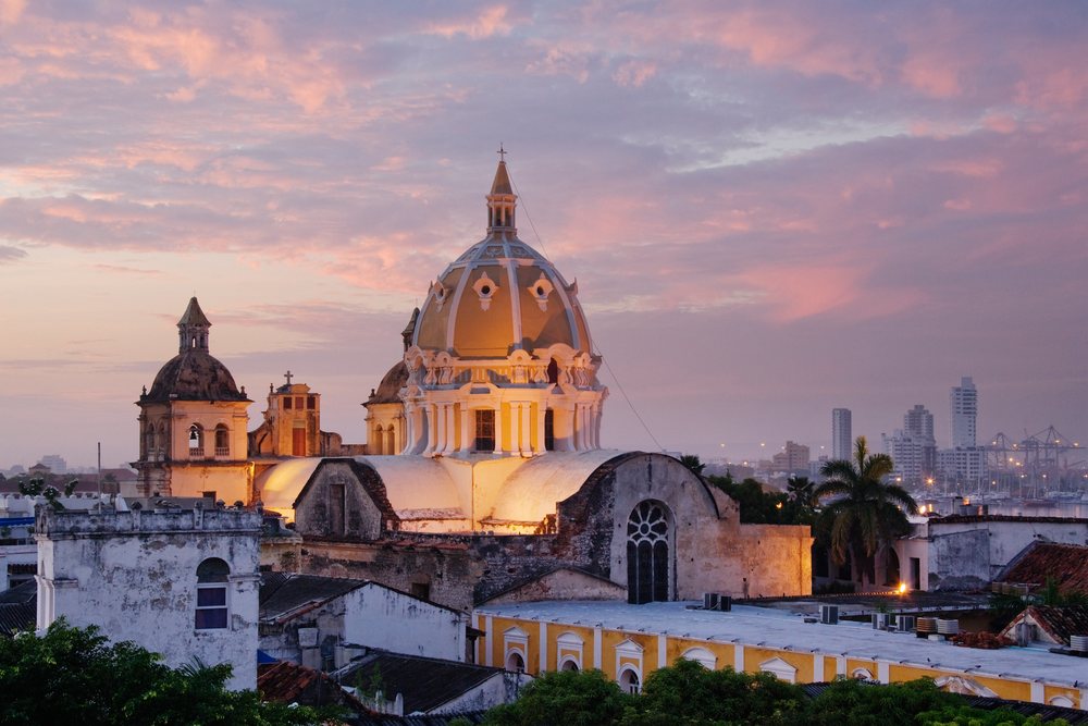 Iglesia de san pedro claver church dome at sunset colombia