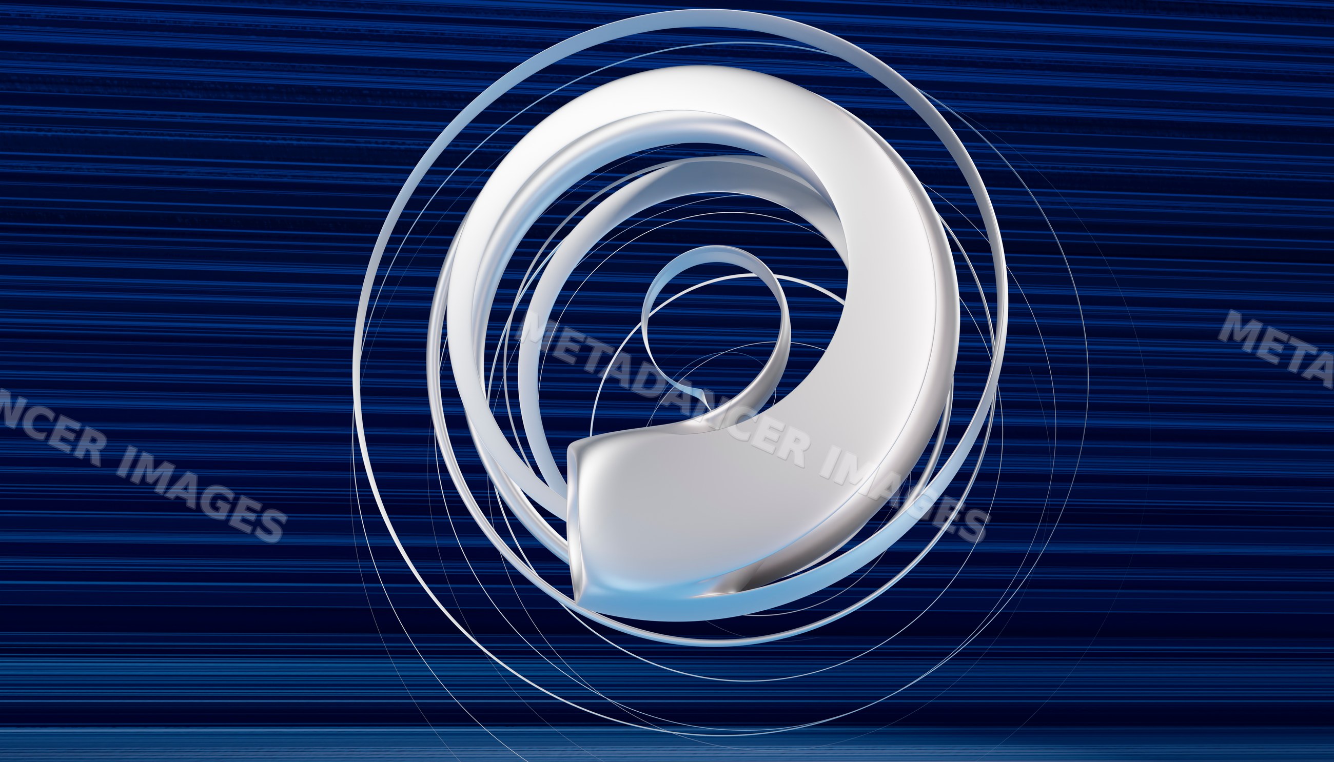 White spiral abstract 3d shape with smooth curves on blue background