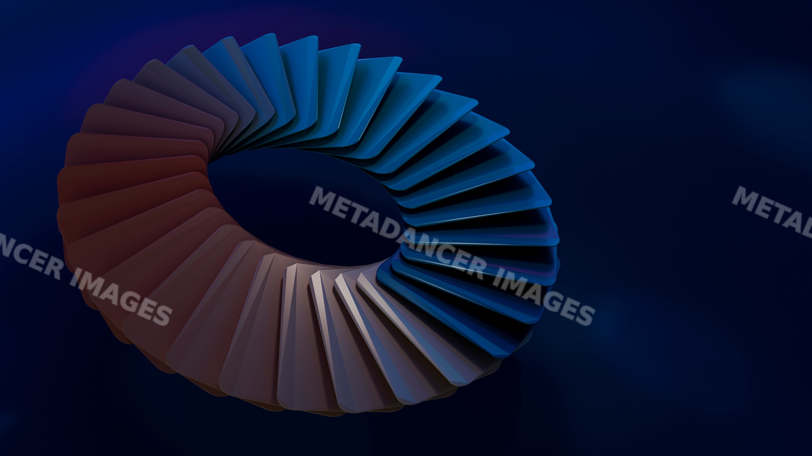 Abstract 3d rendering of rotating circular blue shapes