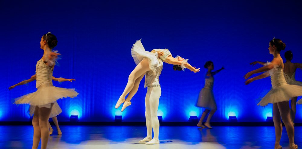 Ballet dancers perform a classical dance lift