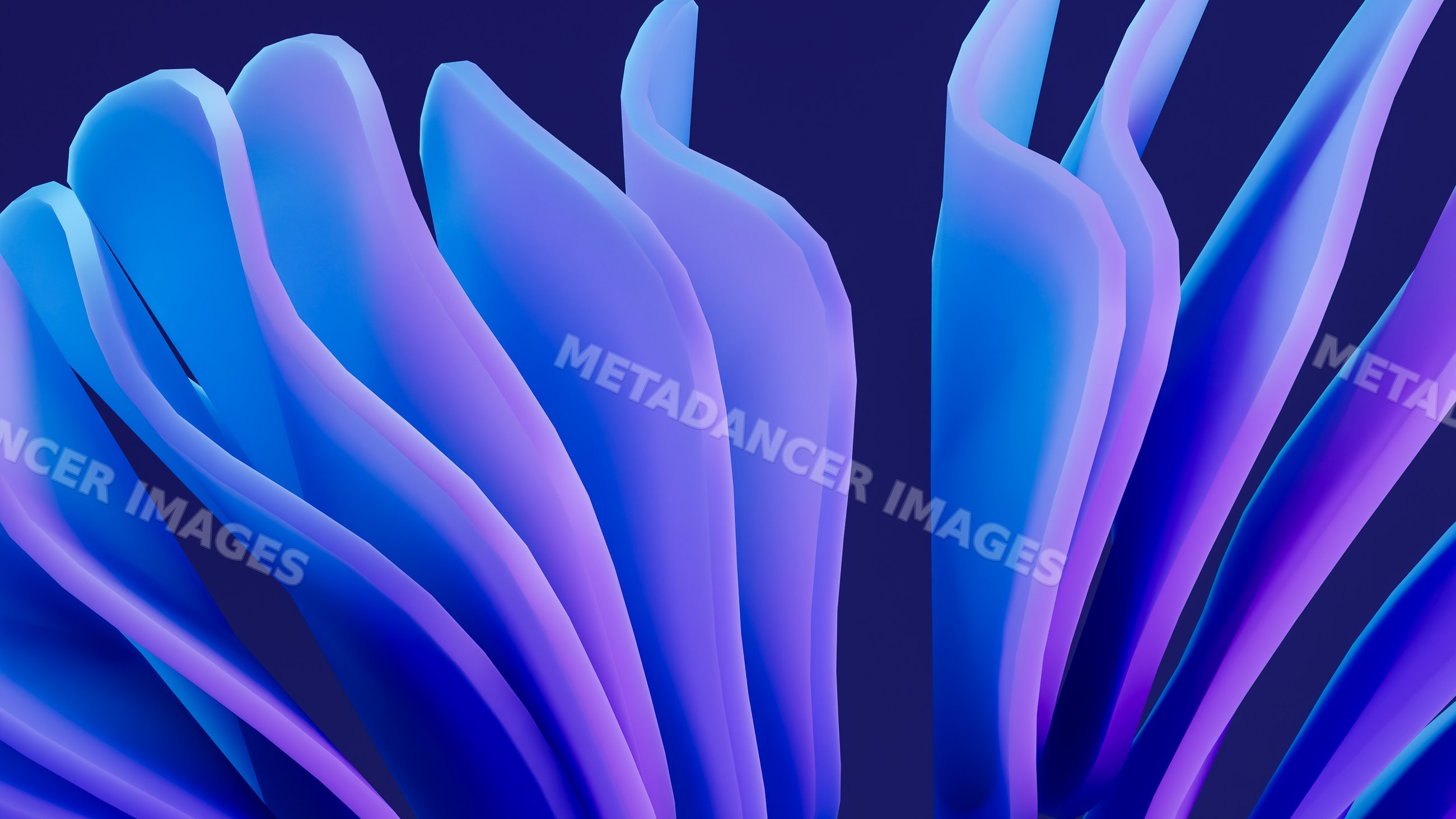 Abstract render of blue and purple curved layered shapes