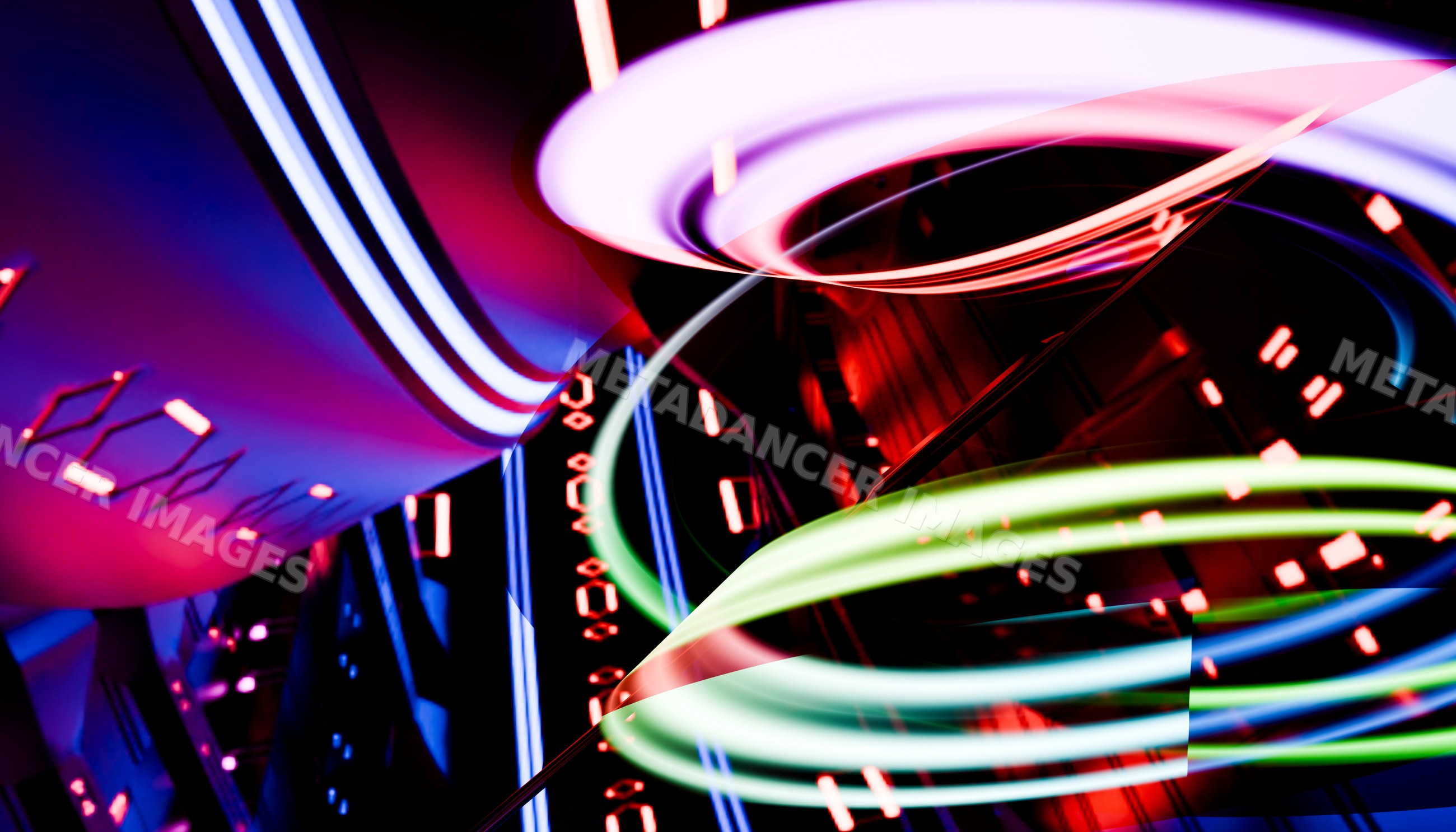 Colorful abstract neon light trails with dynamic circular motion