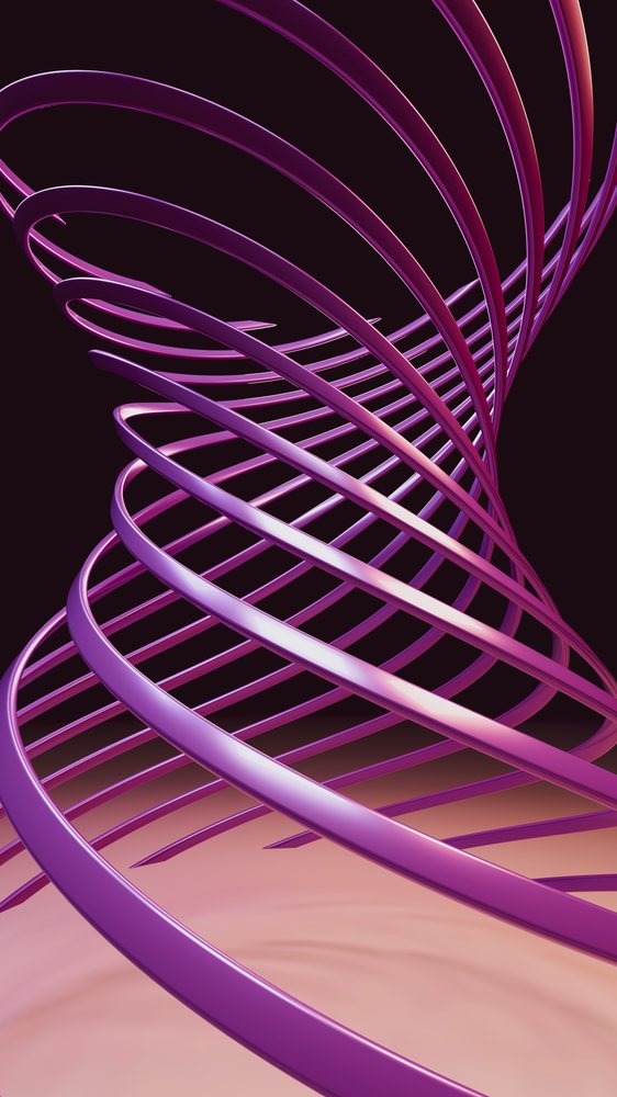 3d abstract purple helix with twisting curved ribbons