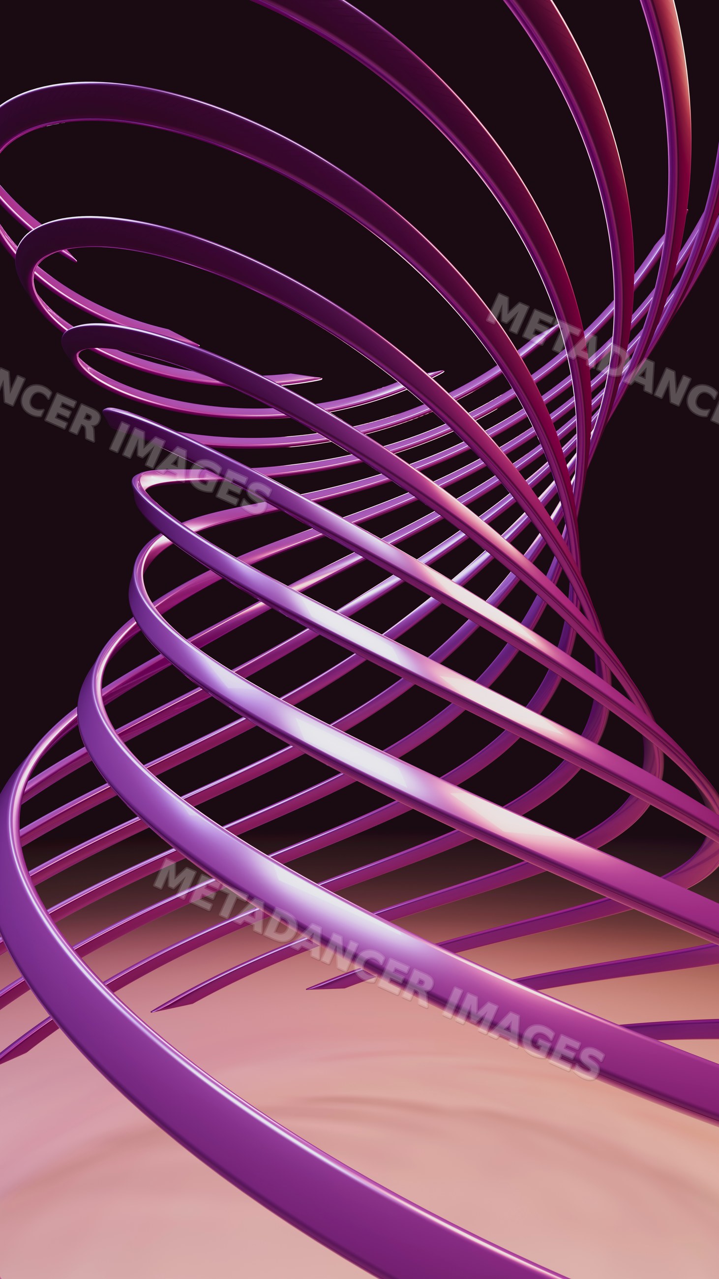 3d abstract purple helix with twisting curved ribbons