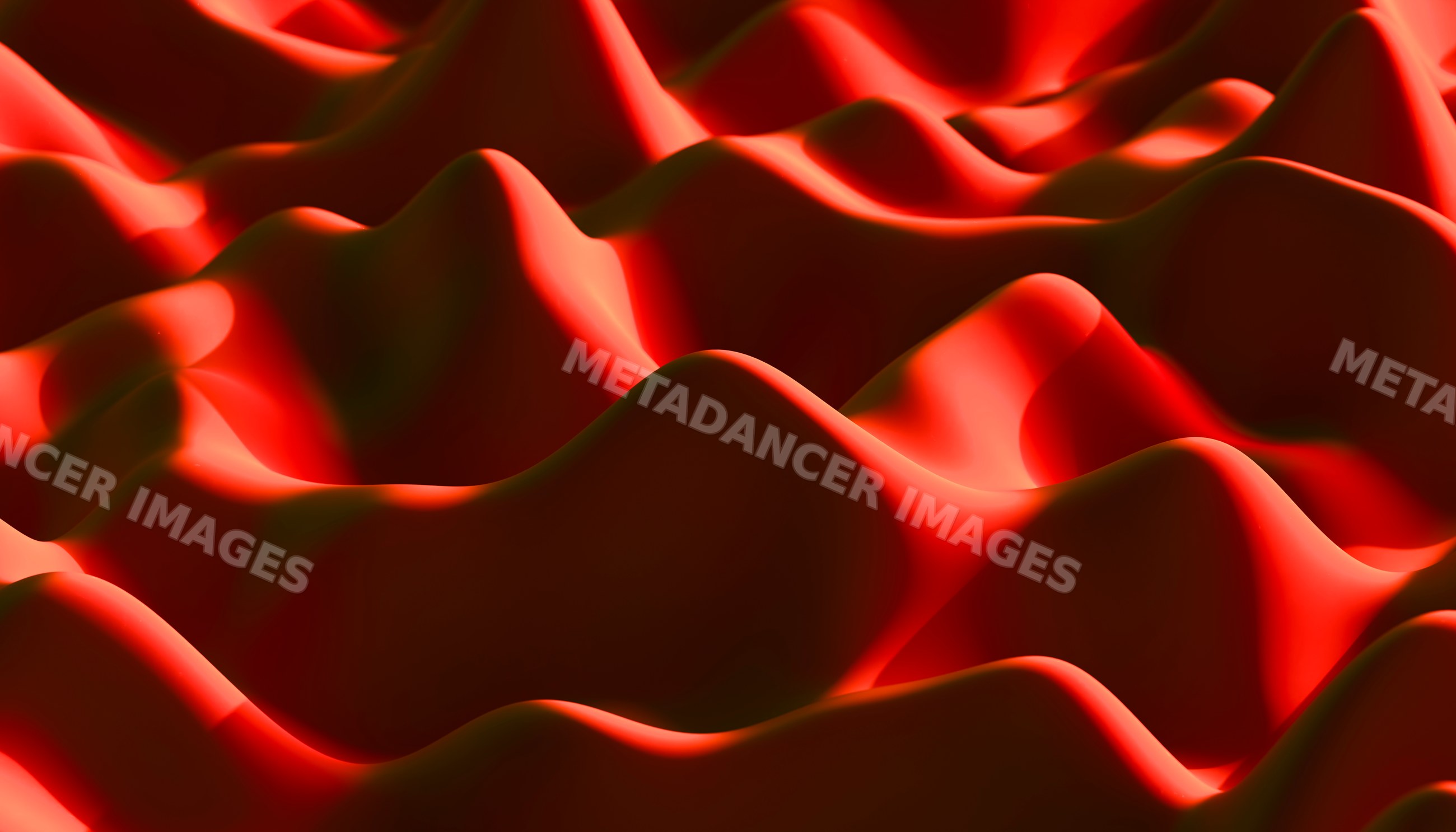 Abstract red smooth wavy hills forming flowing organic landscape