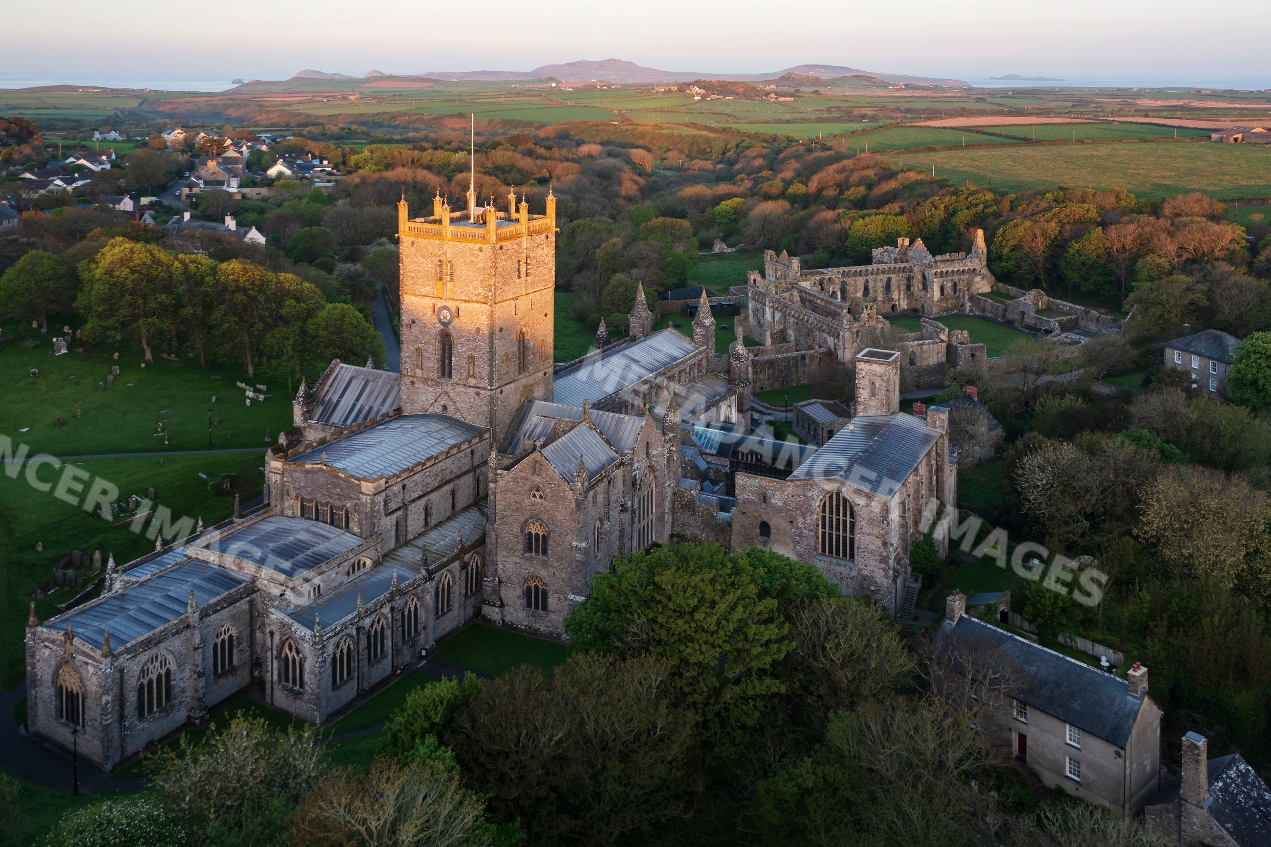 St david's cathedral at sunrise in pembrokeshire Wales countryside