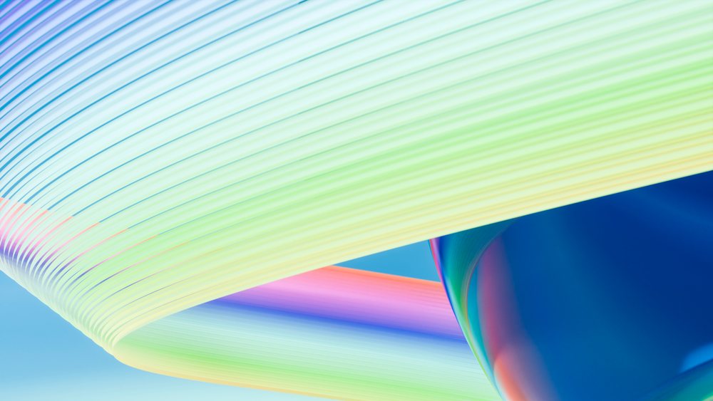Abstract digital illustration of colorful flowing curved ribbons