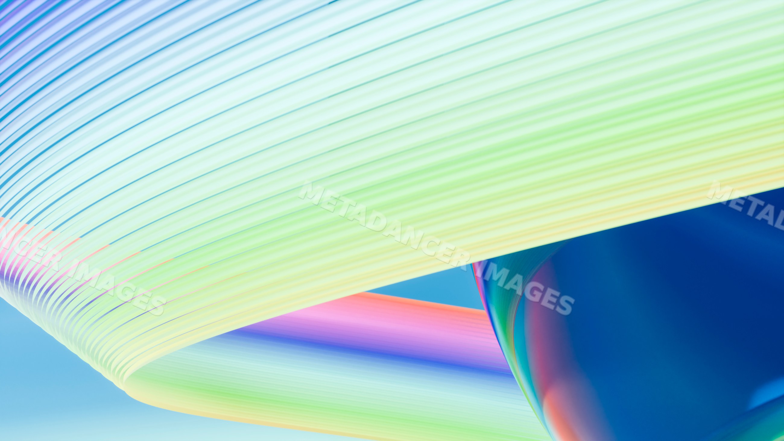 Abstract digital illustration of colorful flowing curved ribbons