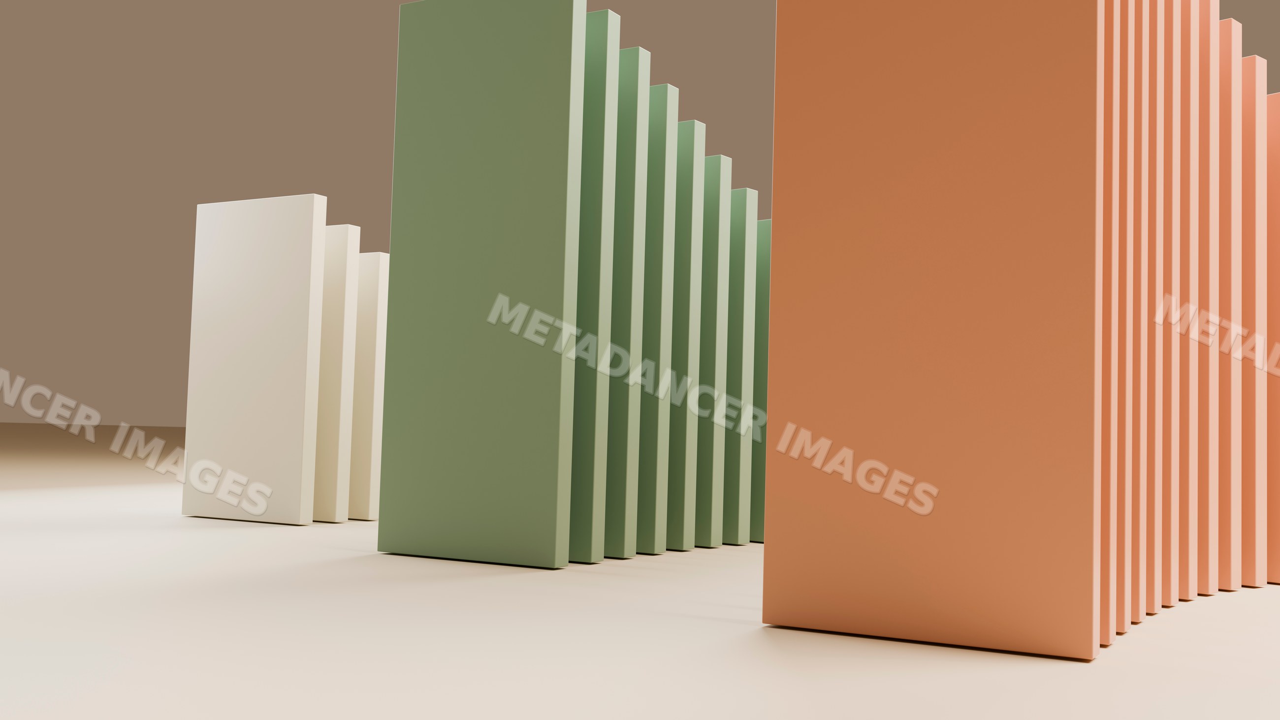 3d illustration of standing rectangles in orange, green
