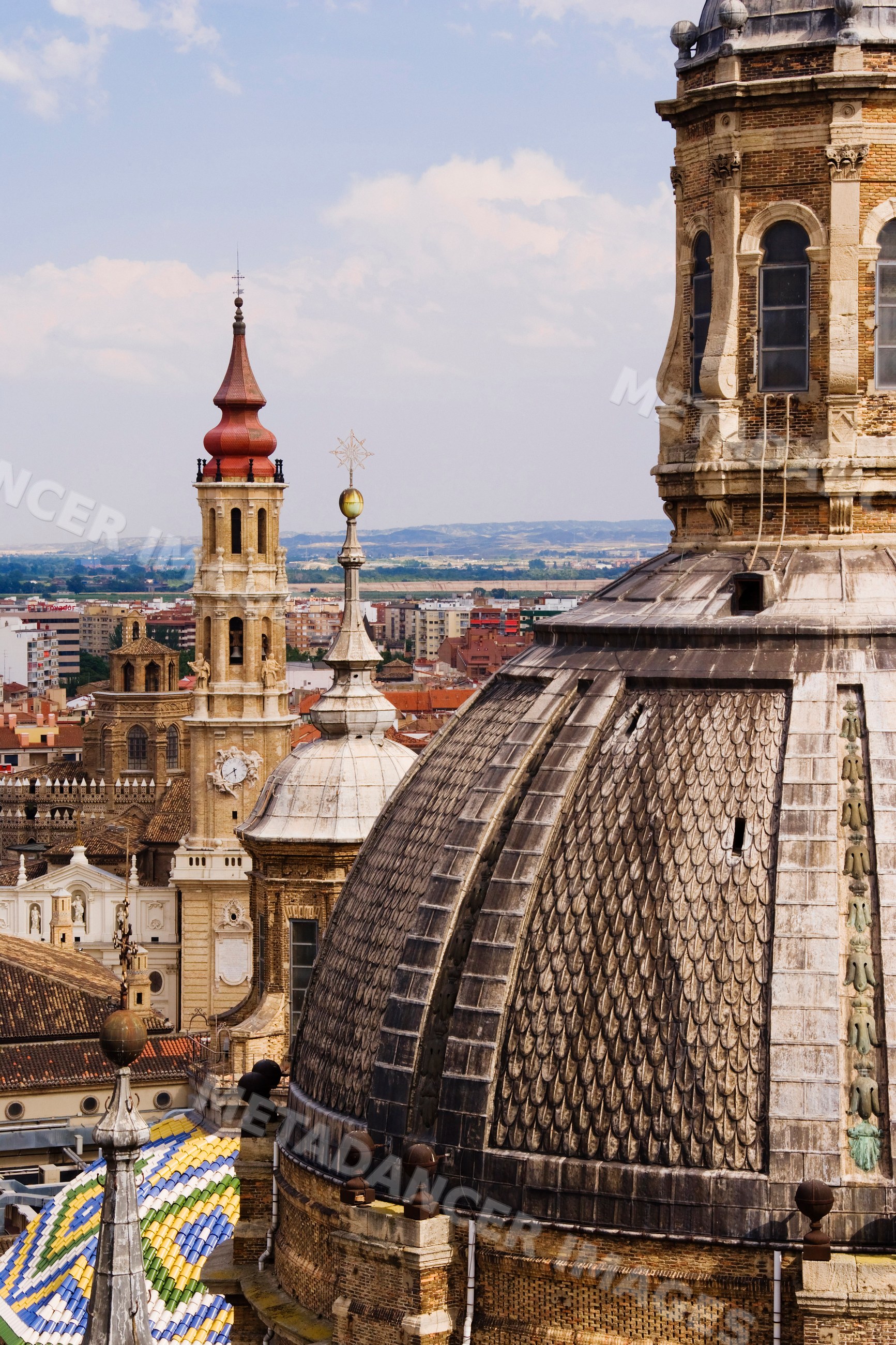 La seo cathedral with domes and towers, aragon, Spain
