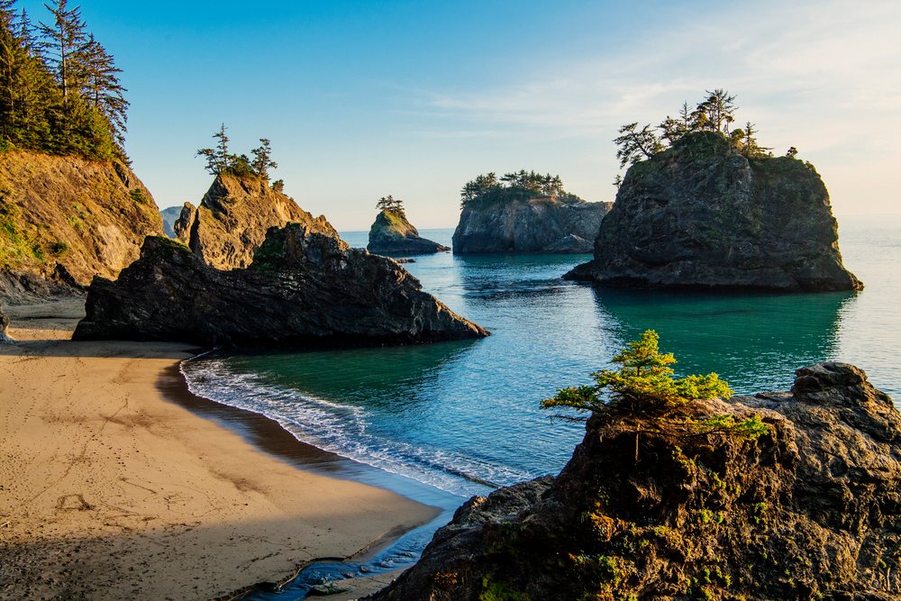 Sea stacks and sandy beach, Oregon coast