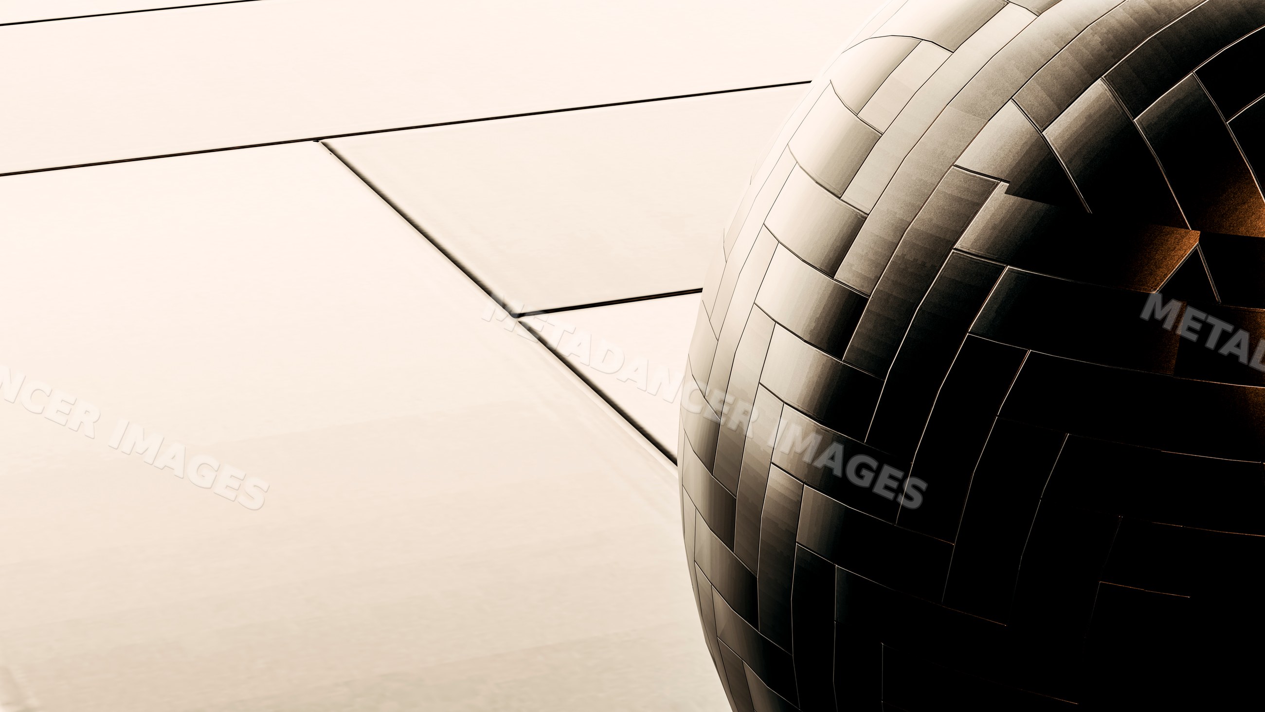 Close-up of woven metal sphere architectural sculpture outdoors