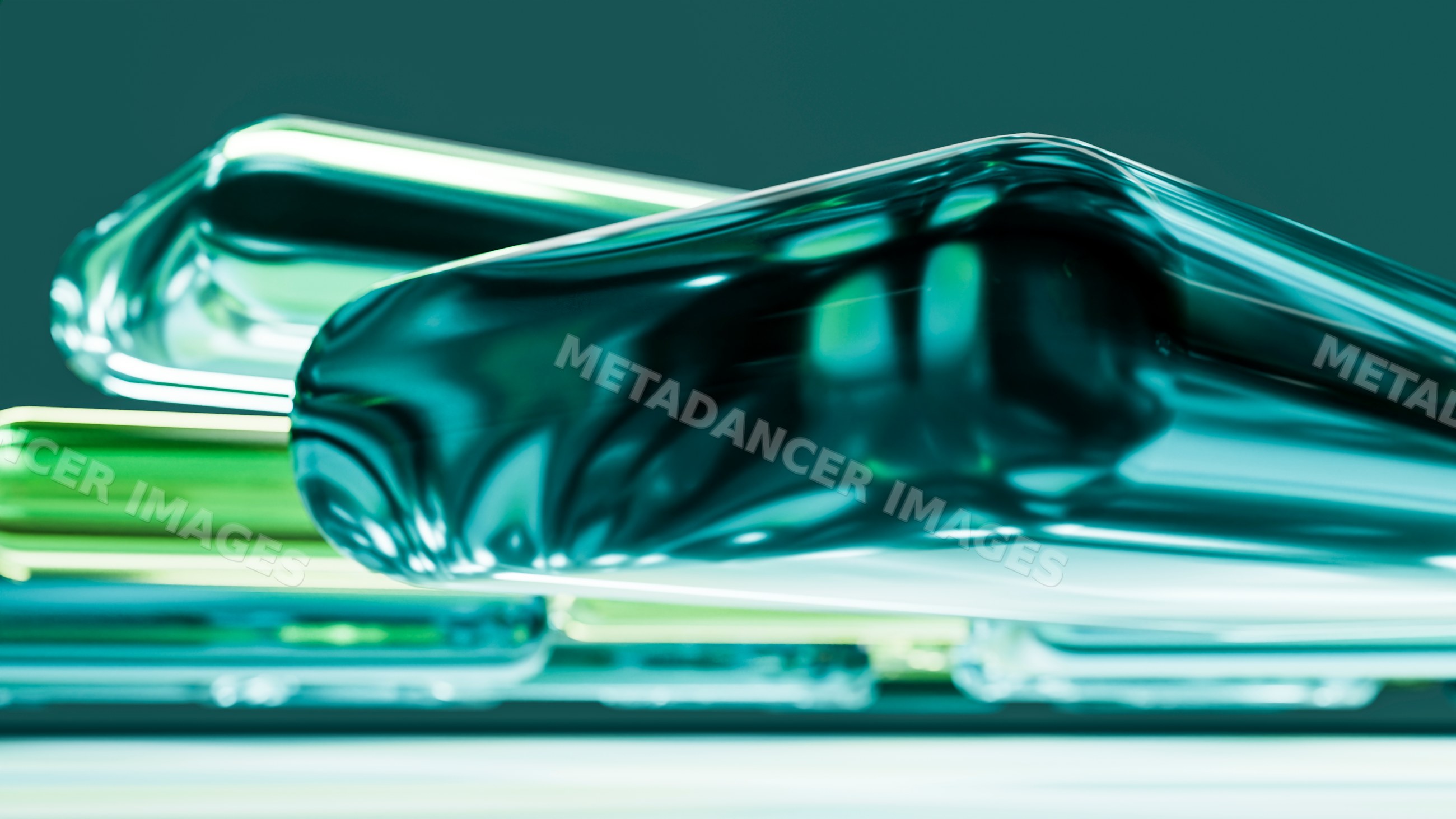Stacked translucent glass blocks with abstract reflections
