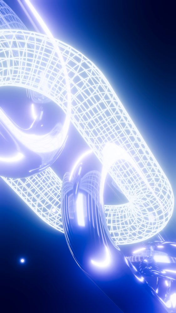 Abstract 3d glowing wireframe and metallic chain links digital