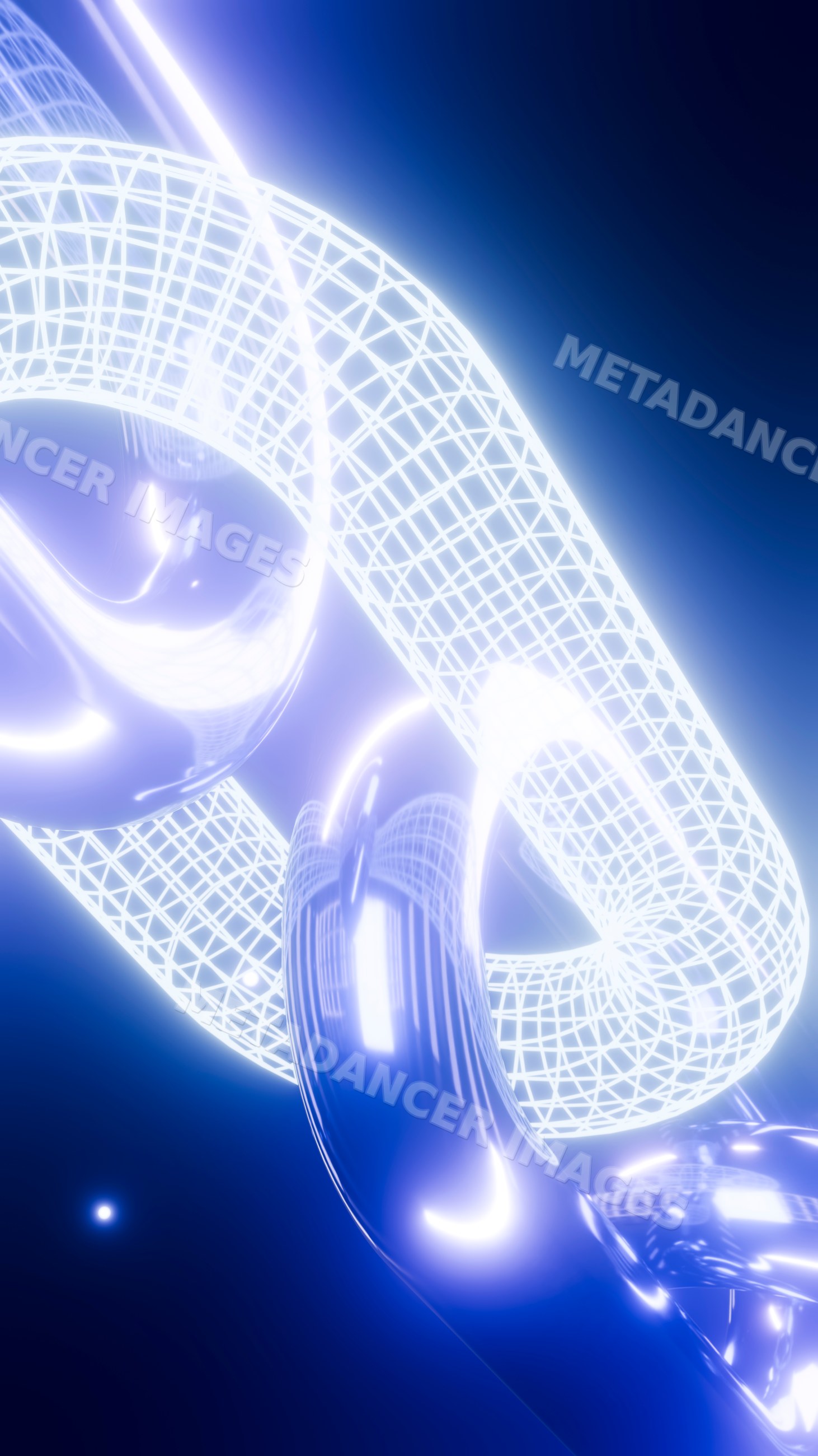 Abstract 3d glowing wireframe and metallic chain links digital
