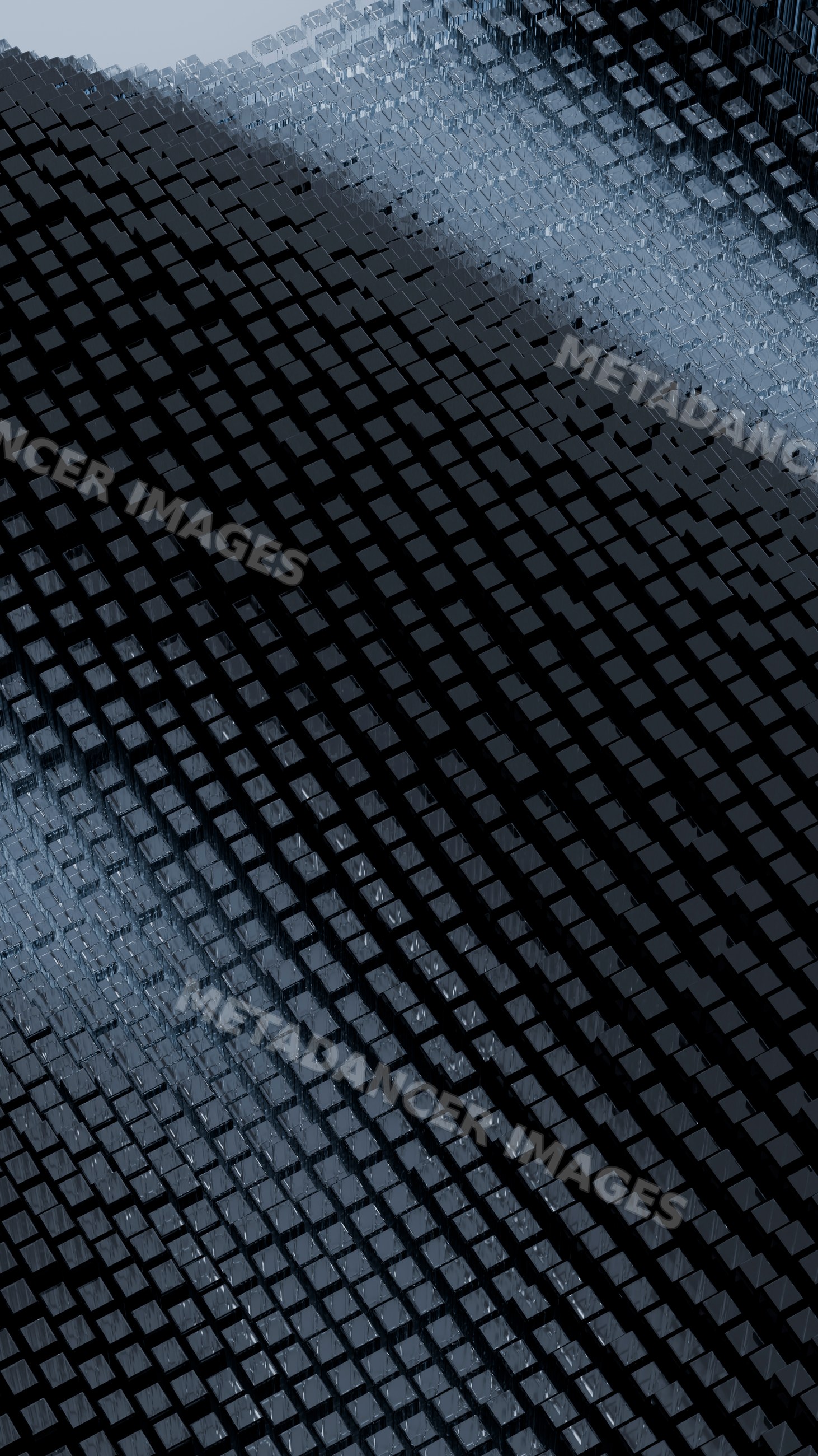 Abstract digital illustration of black and glass 3d cubes forming grid