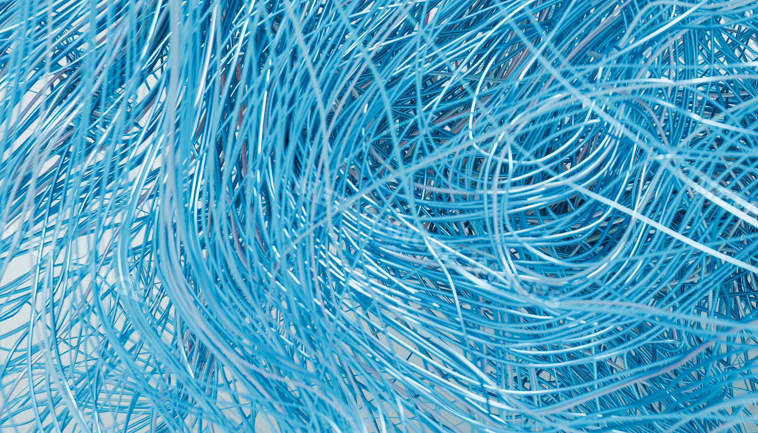 Blue tangled metal wires abstract pattern