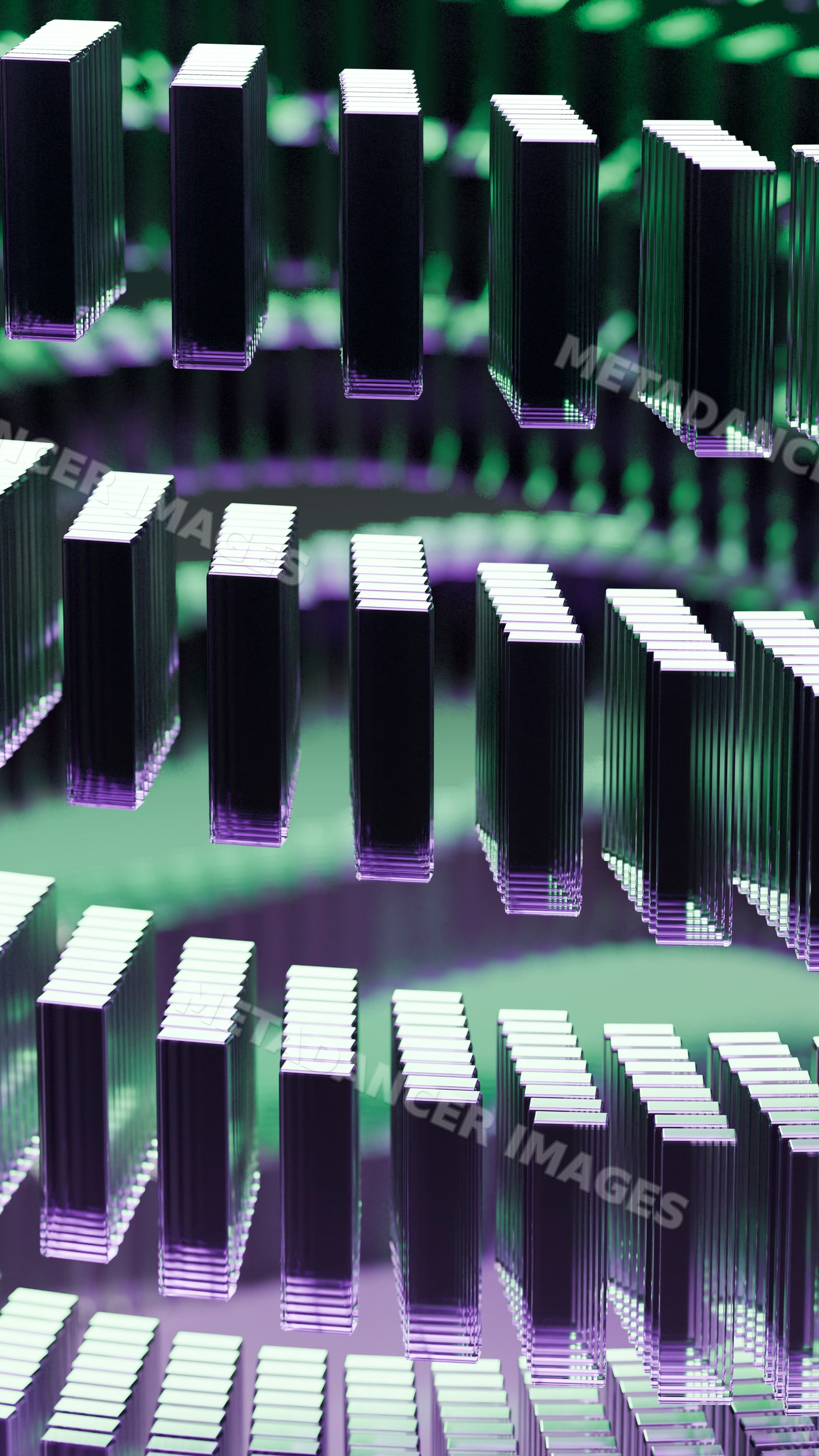 Floating glass blocks in geometric abstract digital art composition
