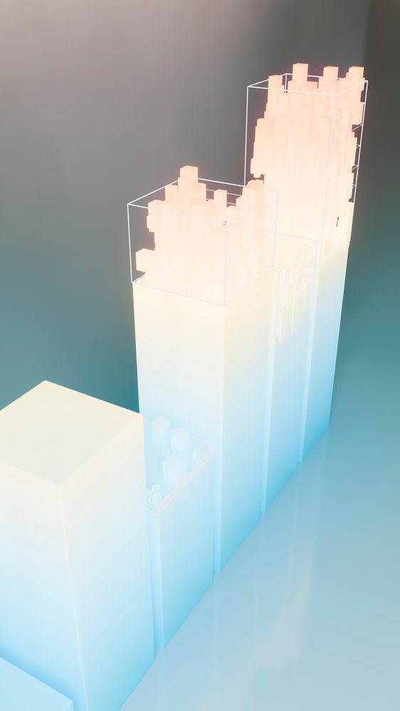 Abstract 3d bar chart with gradient colors illustrating data growth