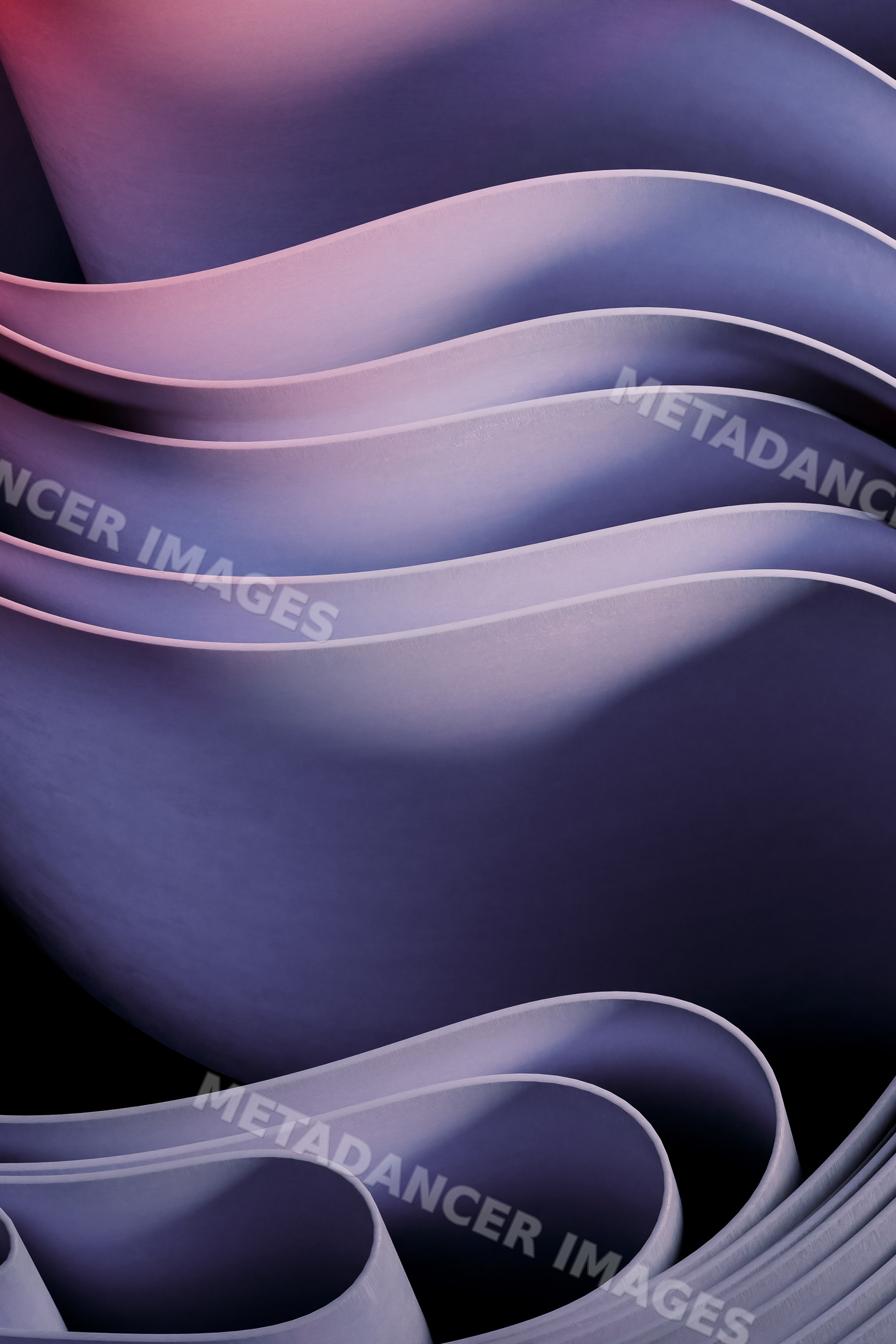 Abstract render of layered flowing curved shapes in purple hues