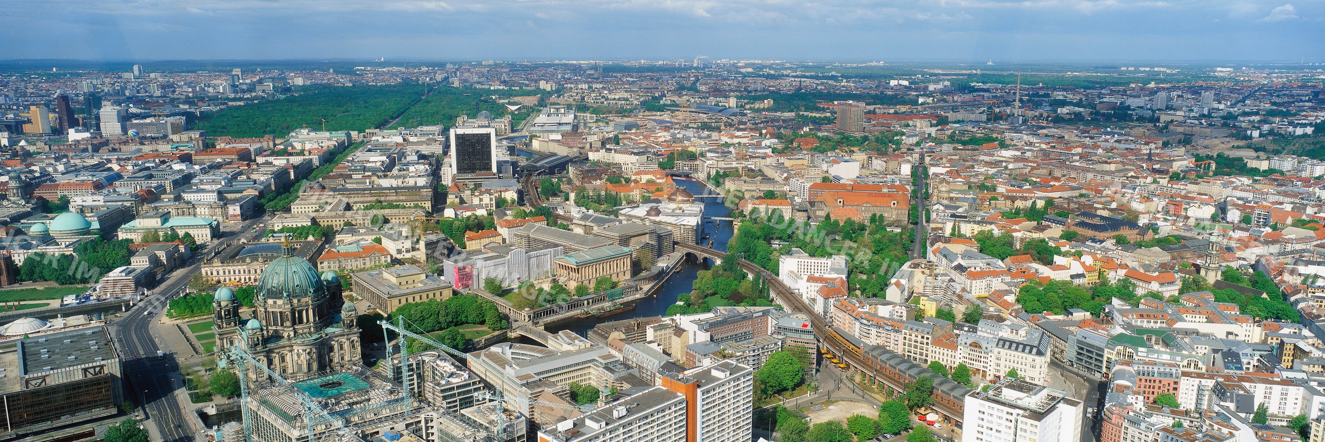 Aerial view of berlin city with river and architecture