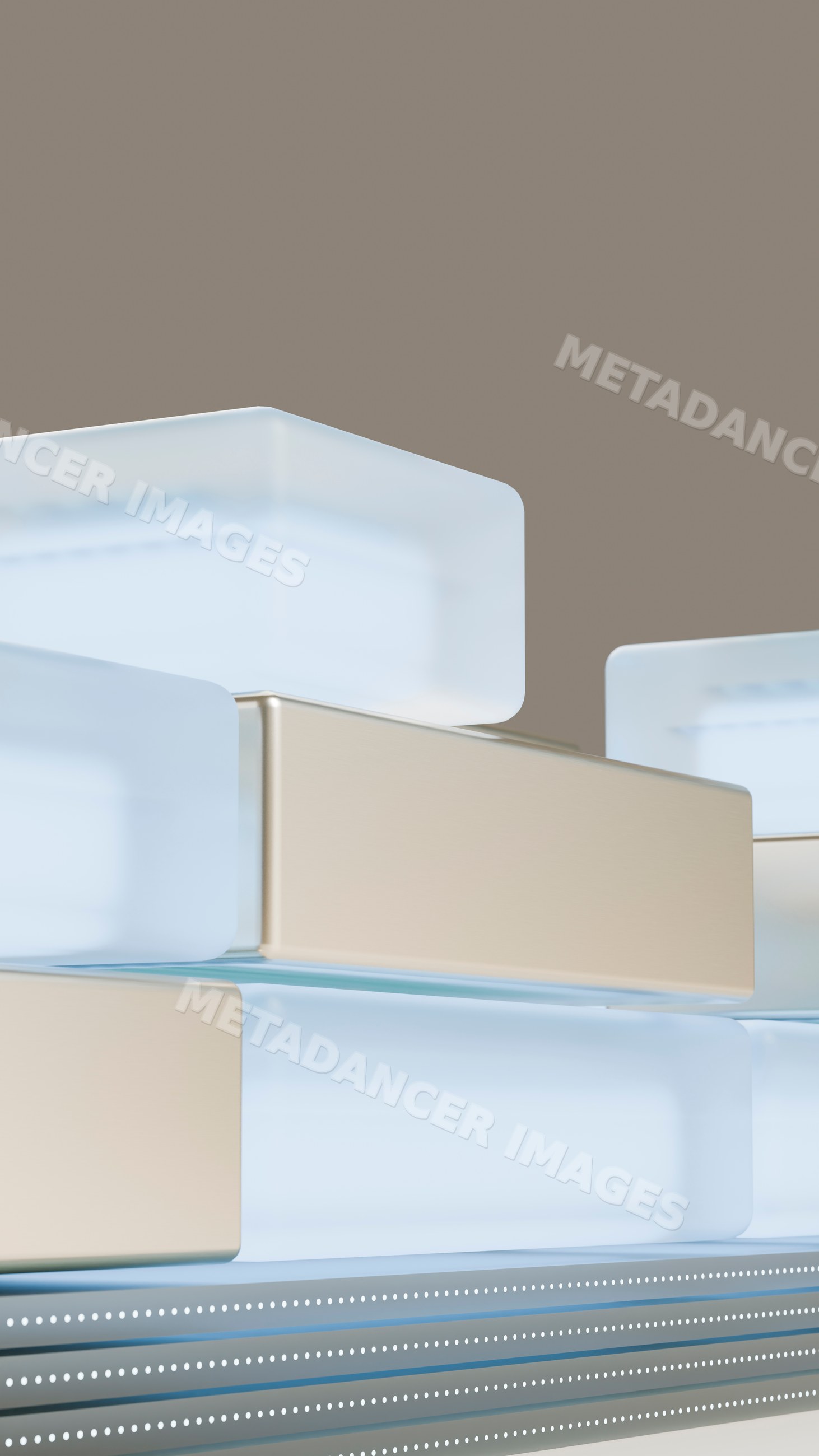 Stacked metallic and frosted glass blocks