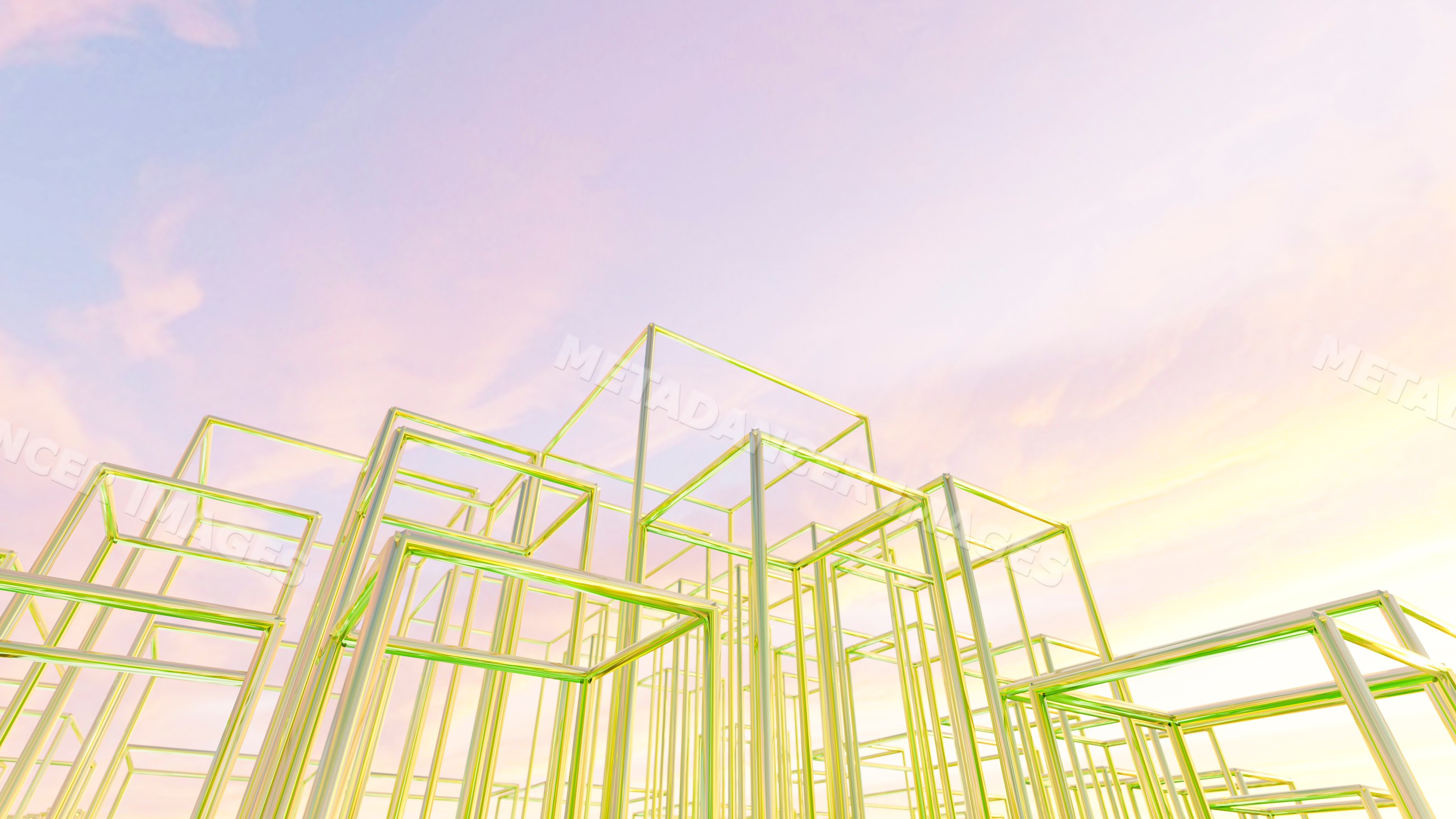 Transparent glass cubes forming modern geometric art installation