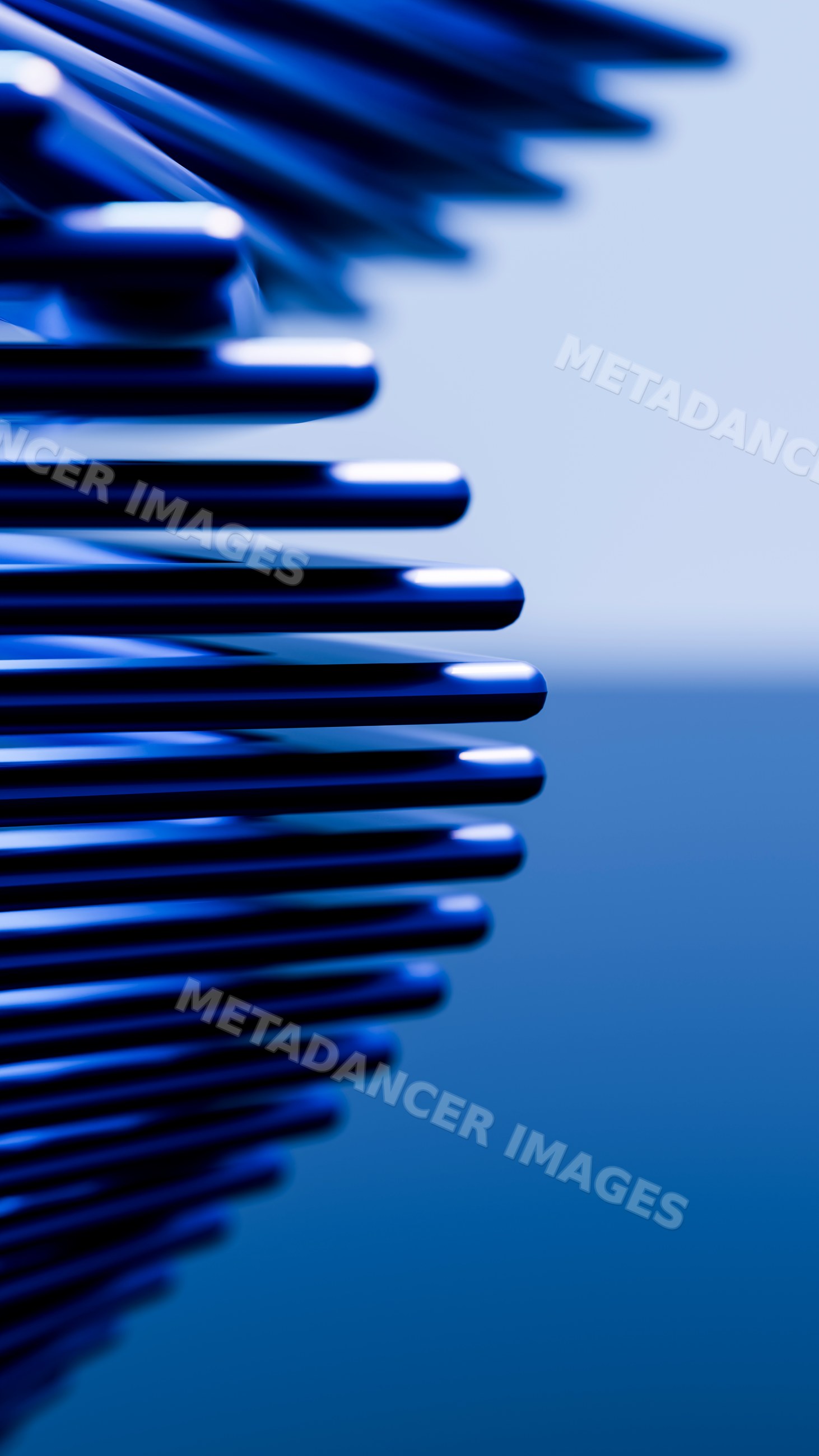 Close-up of blue stacked metal rods in abstract geometric form
