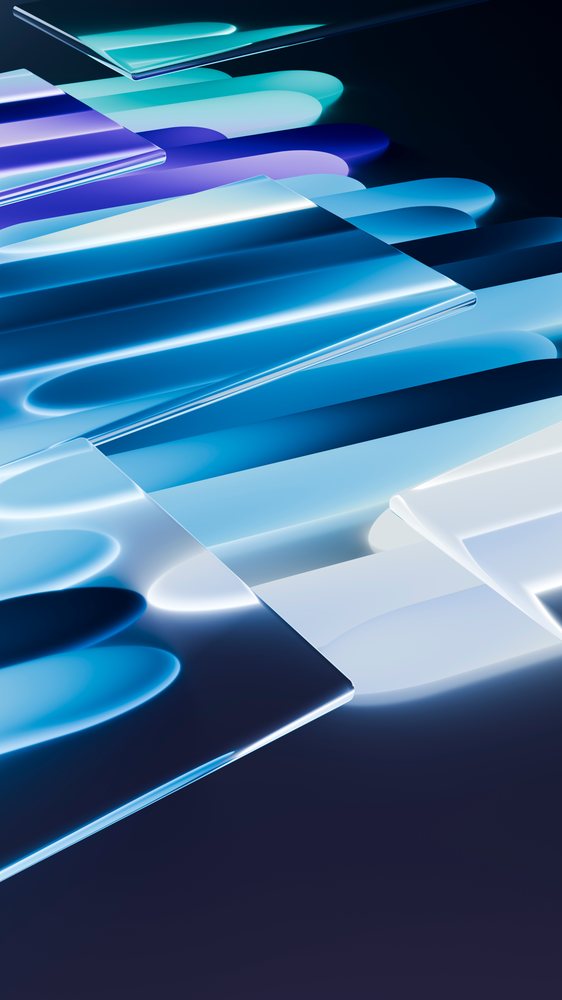 Abstract digital illustration of reflective blue glass panels