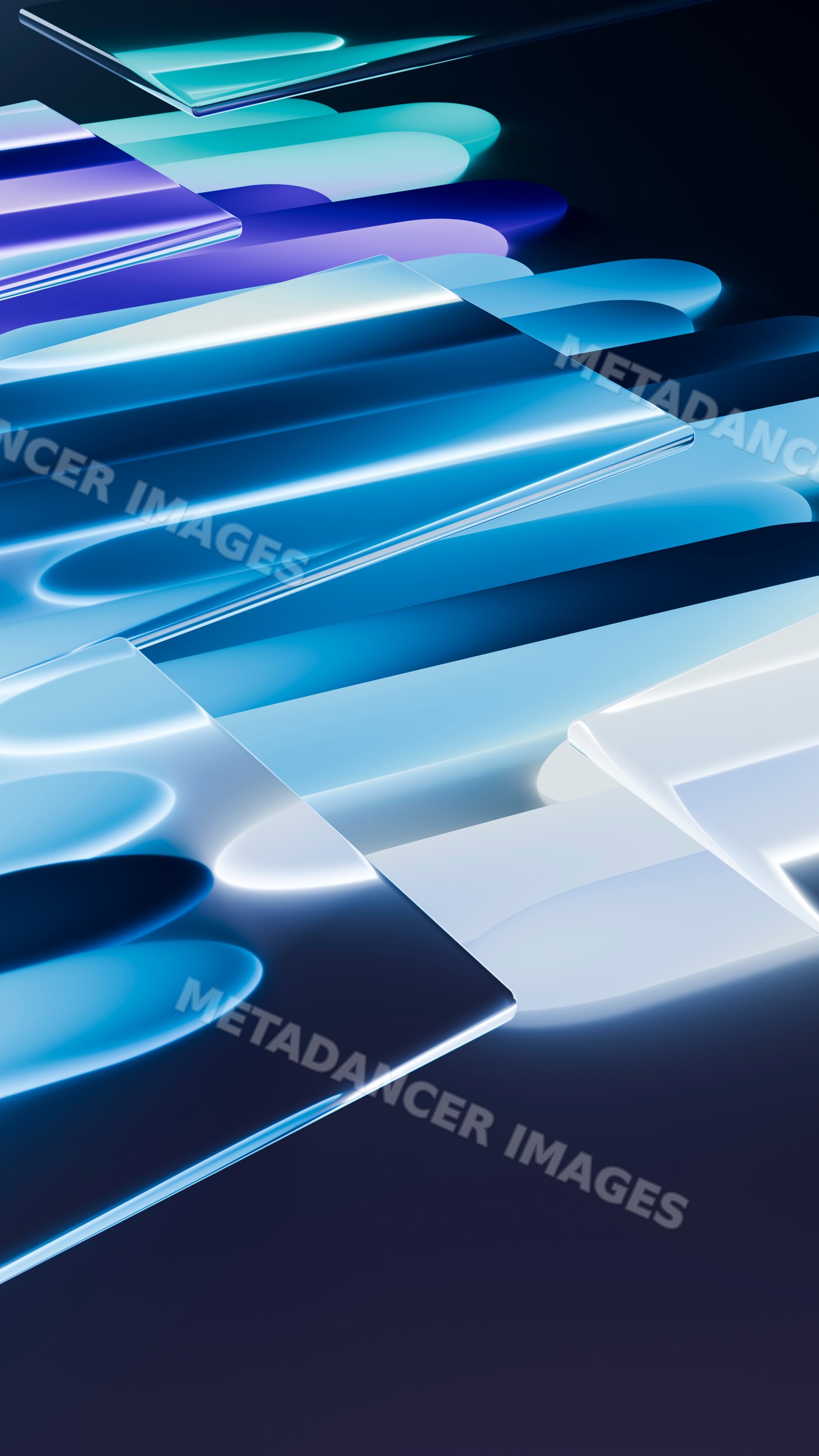 Abstract digital illustration of reflective blue glass panels