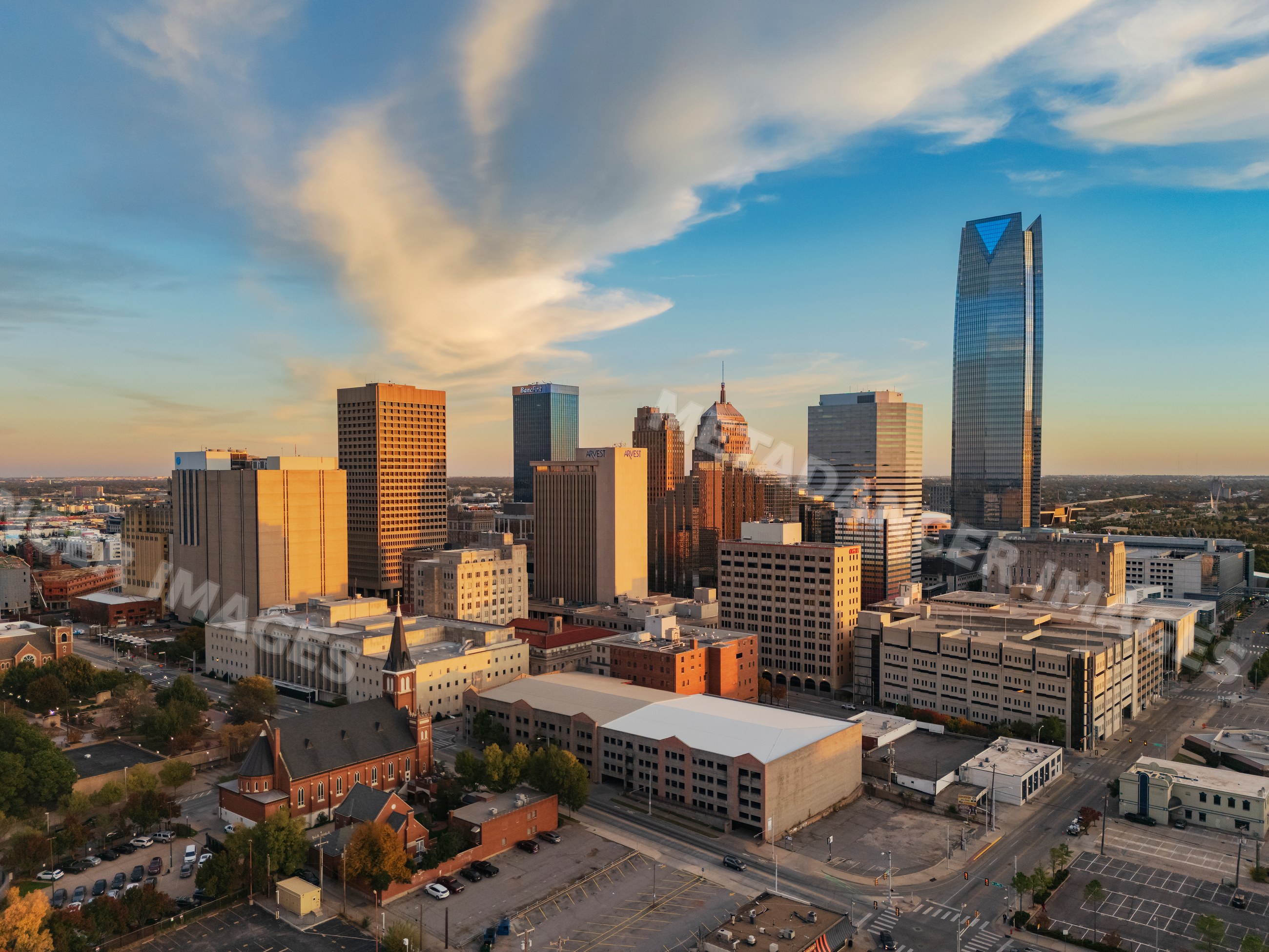 Oklahoma city skyline at Sunset with urban buildings, skyscrapers