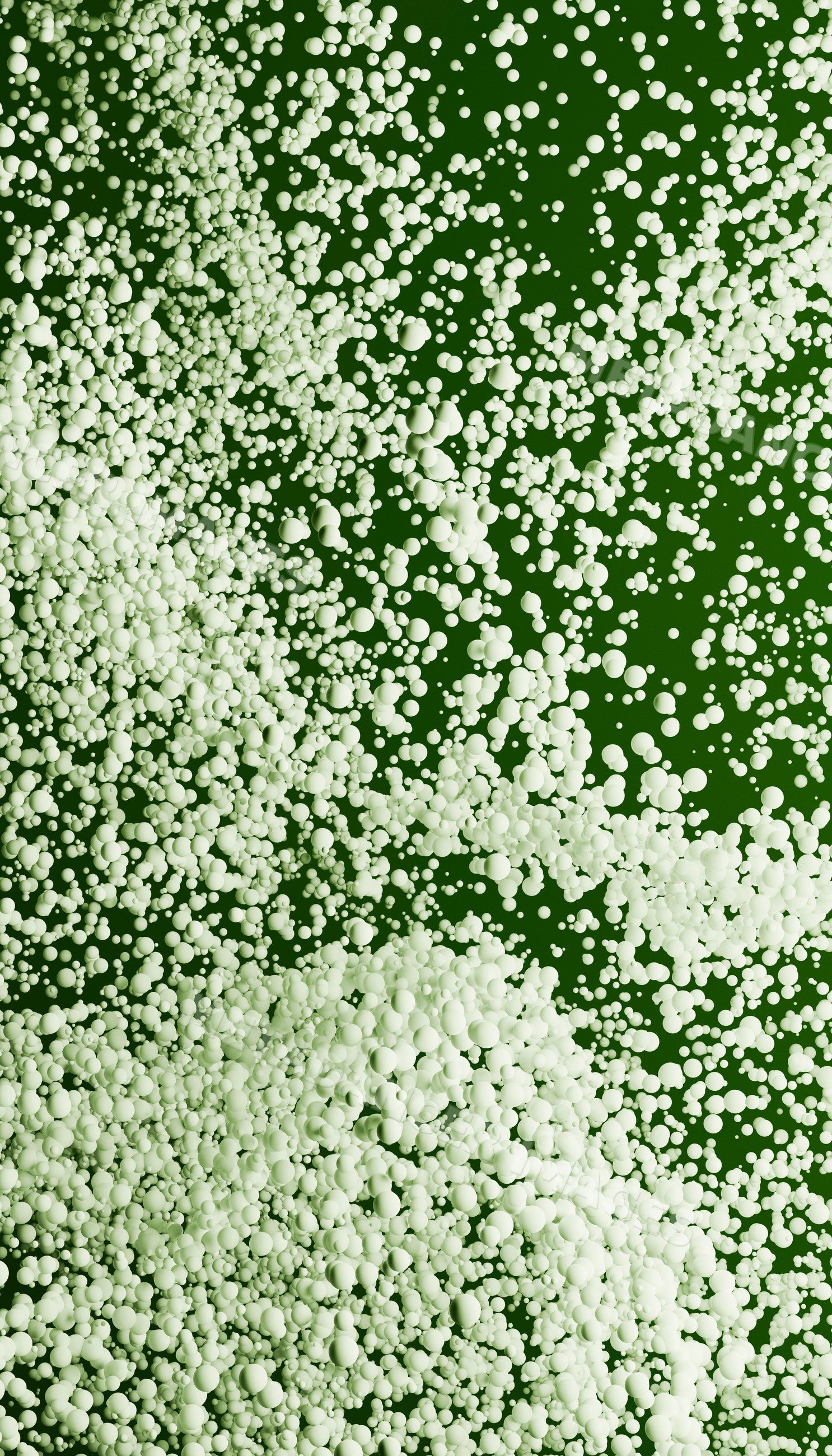 Foam bubbles clustered and scattered on dark green background texture