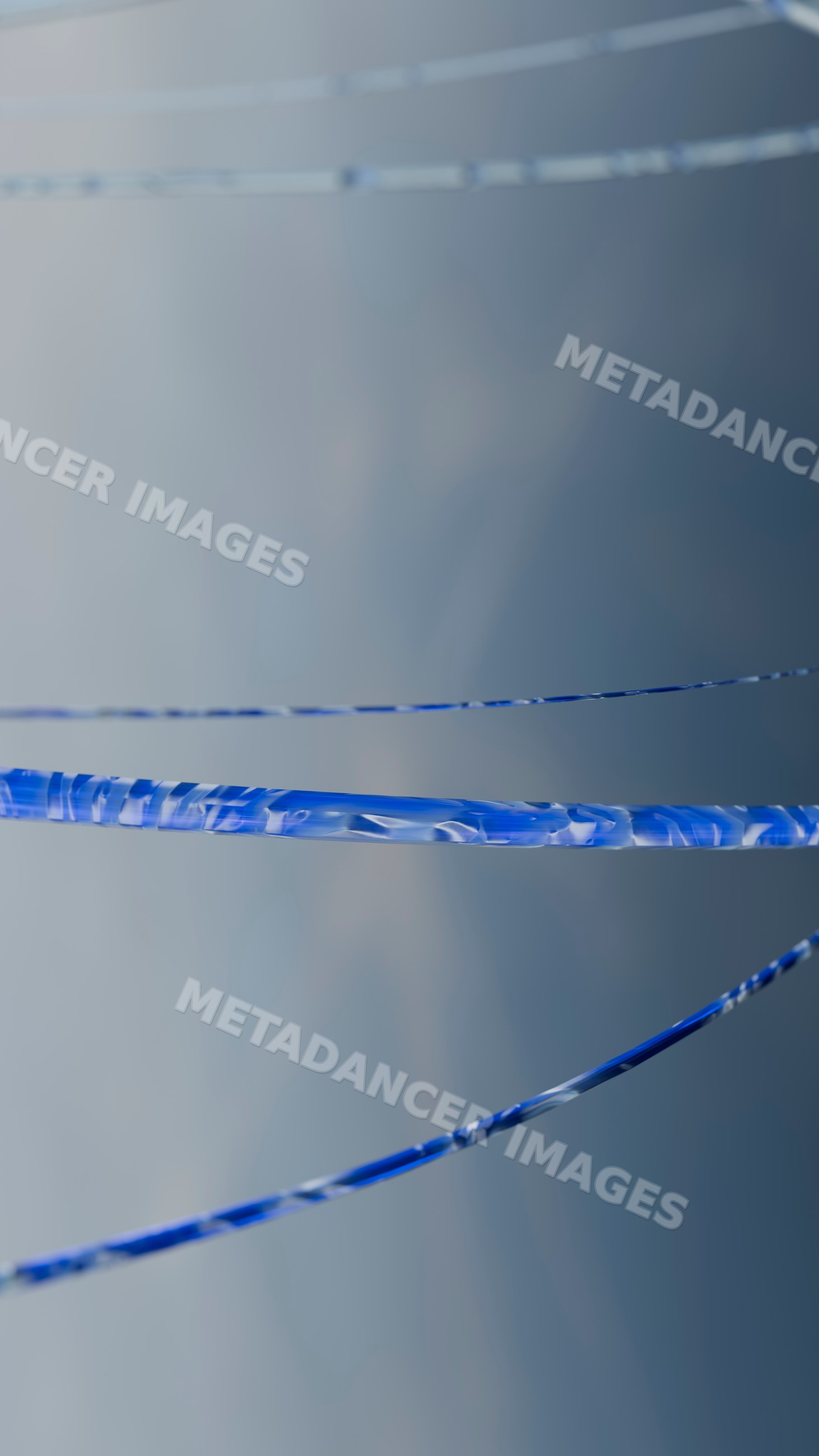 Transparent blue glass threads twisting in abstract composition