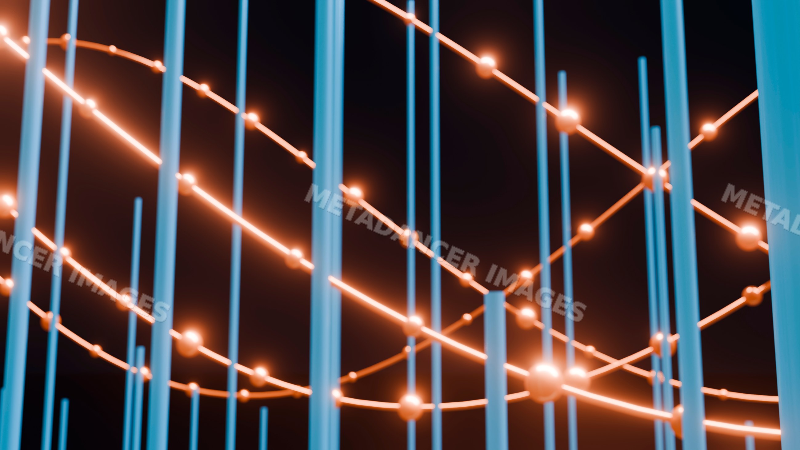 Abstract digital illustration with glowing orange light strands