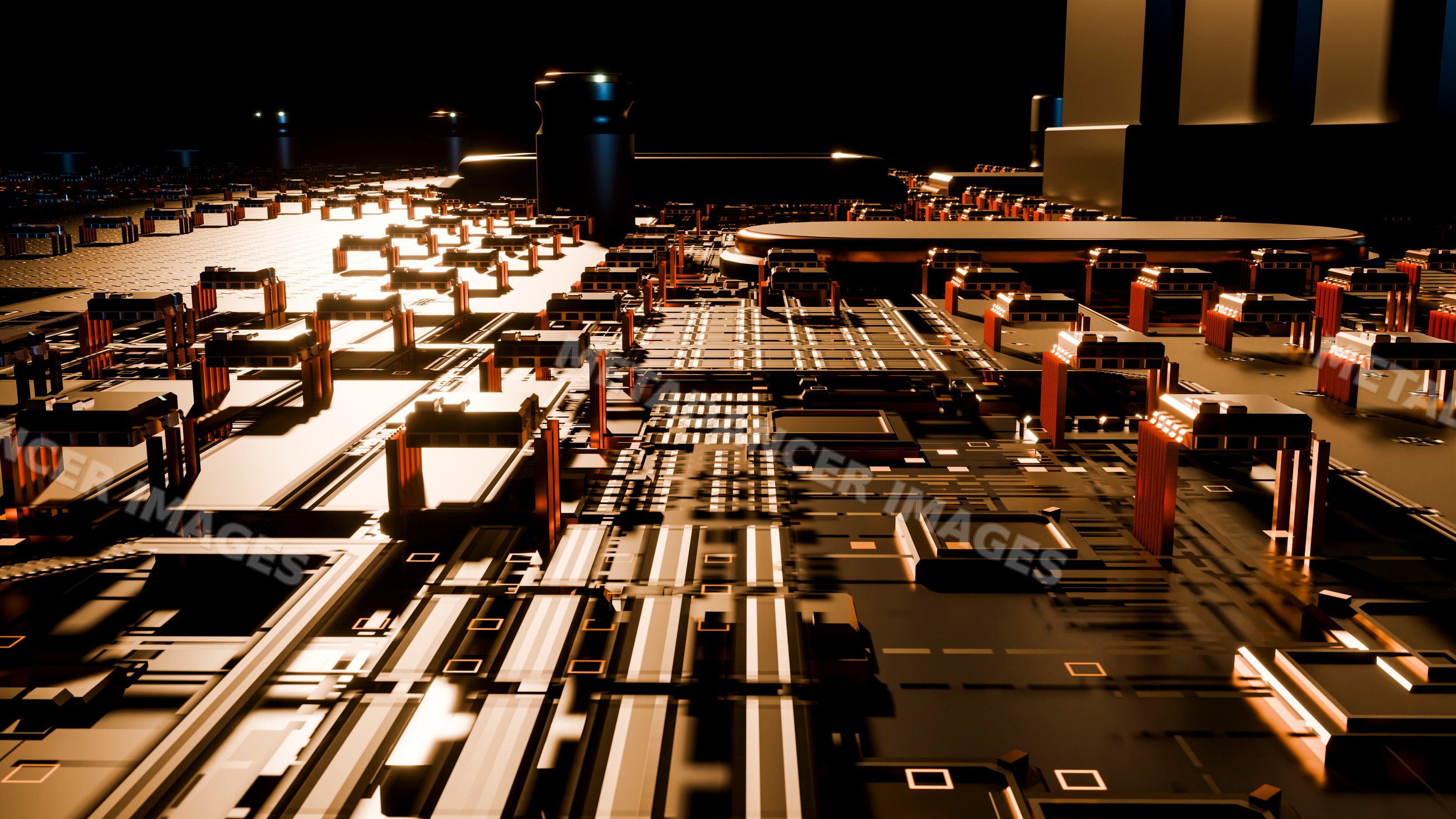 Close-up of circuit board with electronic components and glowing