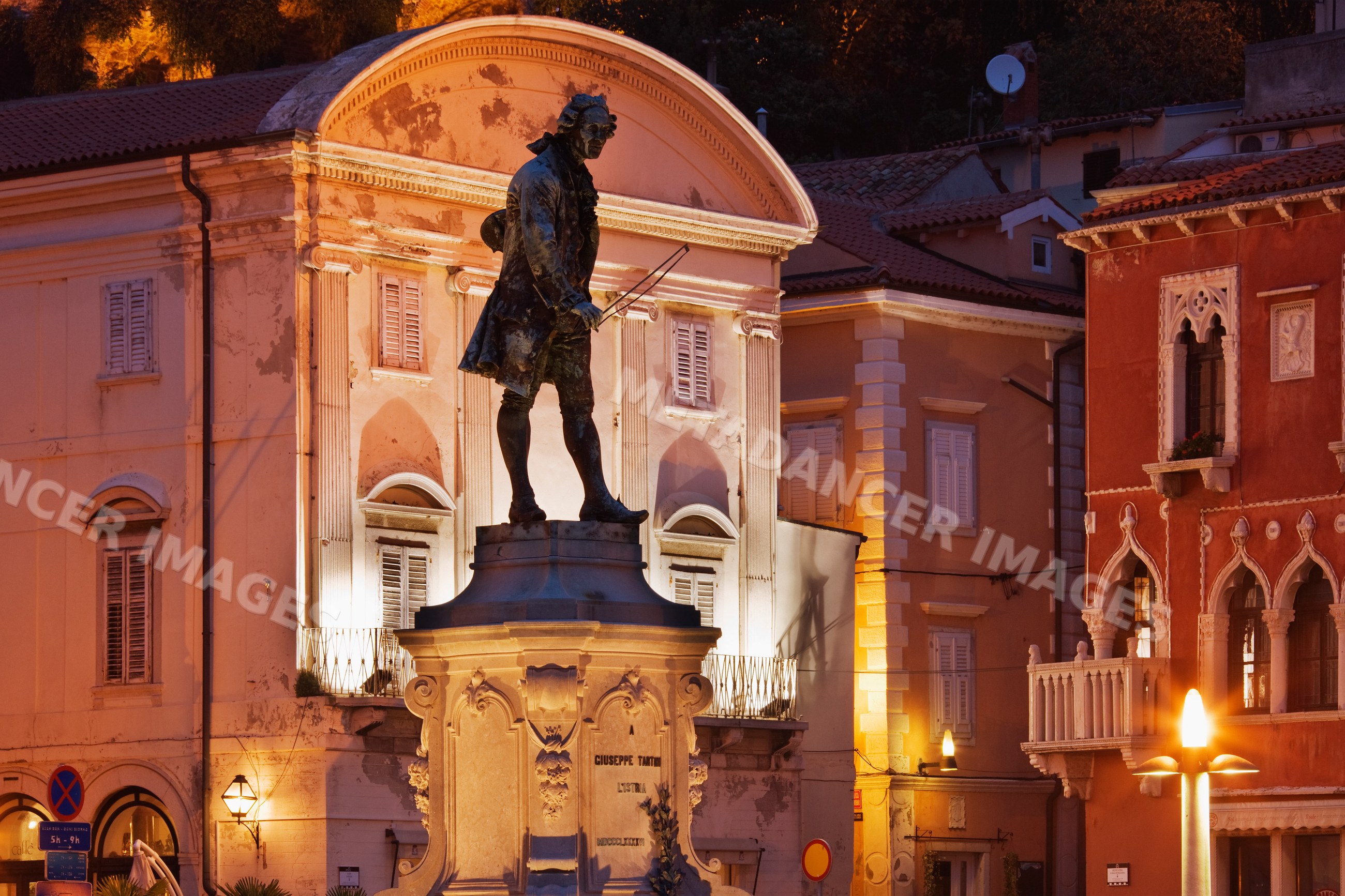 Statue of giuseppe tartini at evening slovenia