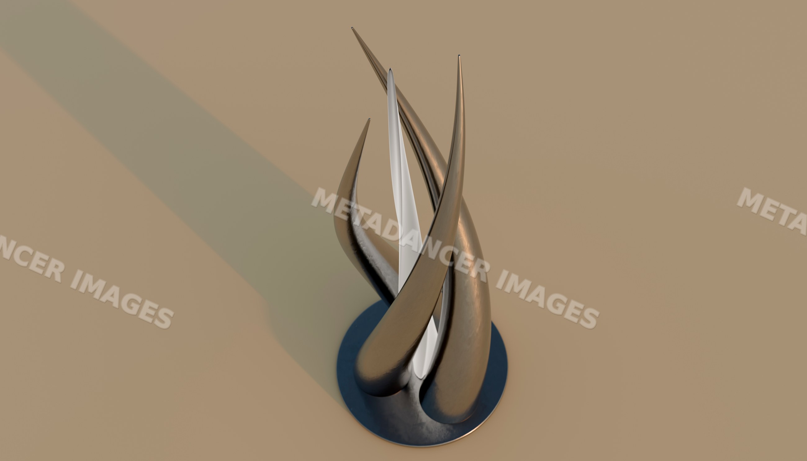 Abstract modern metal sculpture with curved pointed shapes in studio