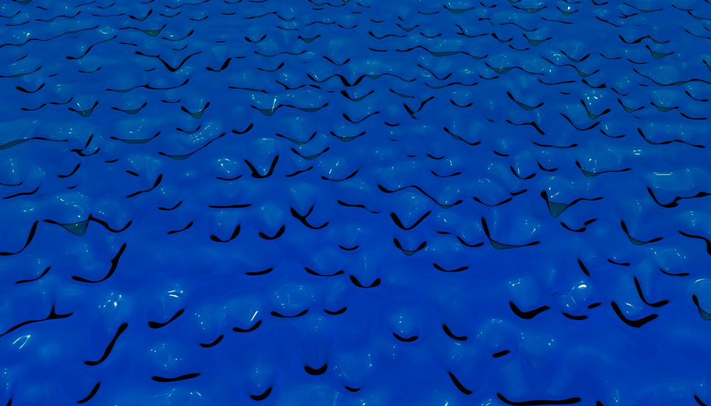 Blue abstract surface with fluid organic shapes and reflective texture