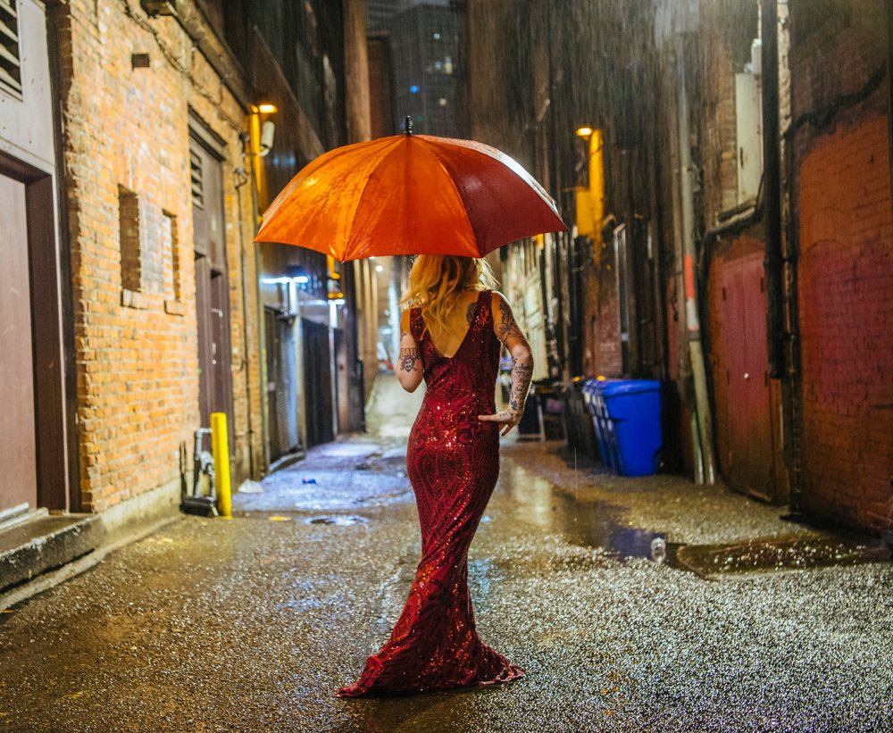 White woman walking alone